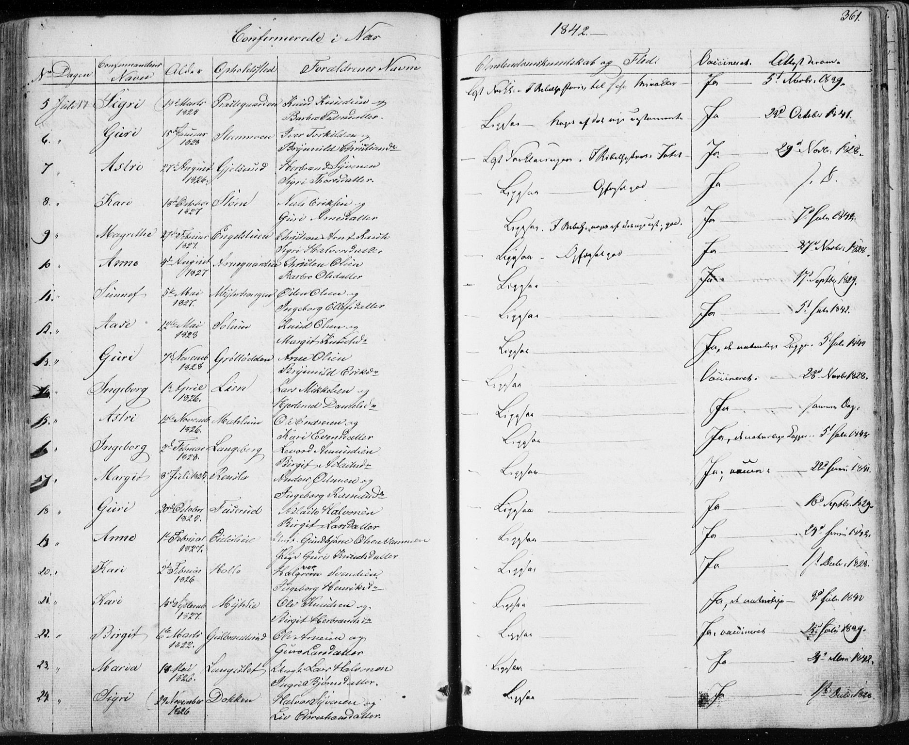 Nes kirkebøker, SAKO/A-236/F/Fa/L0009: Parish register (official) no. 9, 1834-1863, p. 361
