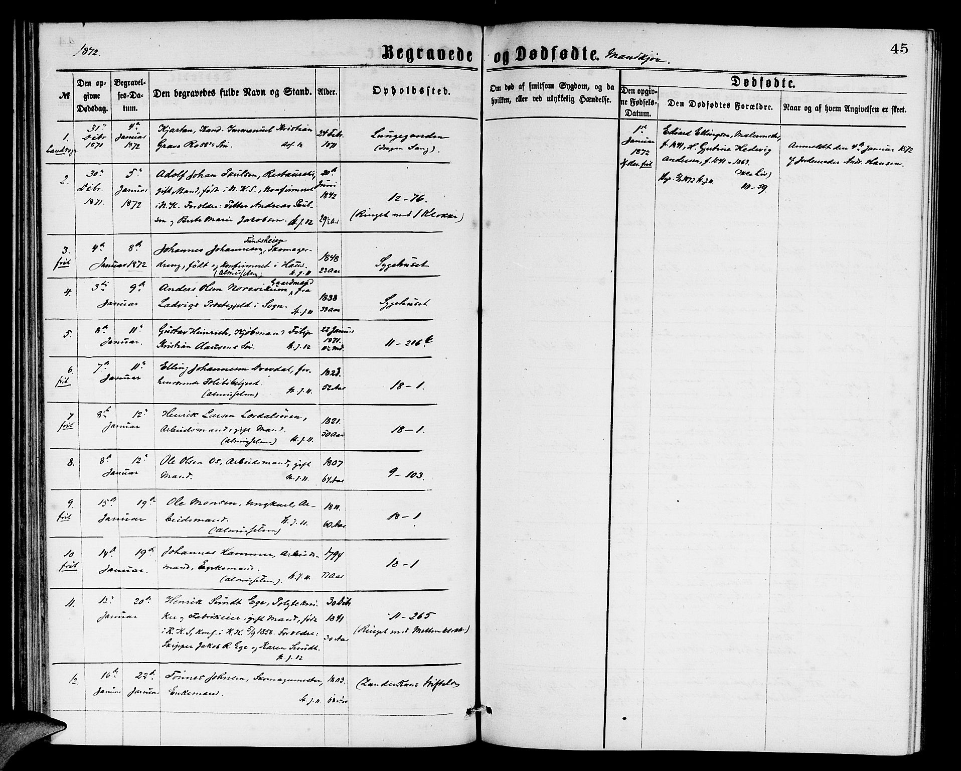 Domkirken sokneprestembete, SAB/A-74801/H/Hab/L0040: Parish register (copy) no. E 4, 1868-1877, p. 45