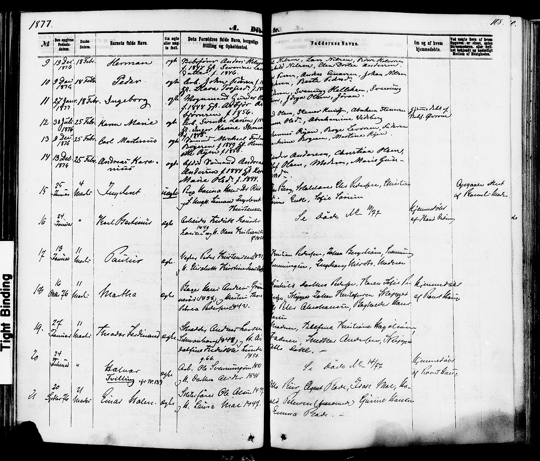 Skien kirkebøker, SAKO/A-302/F/Fa/L0008: Parish register (official) no. 8, 1866-1877, p. 108