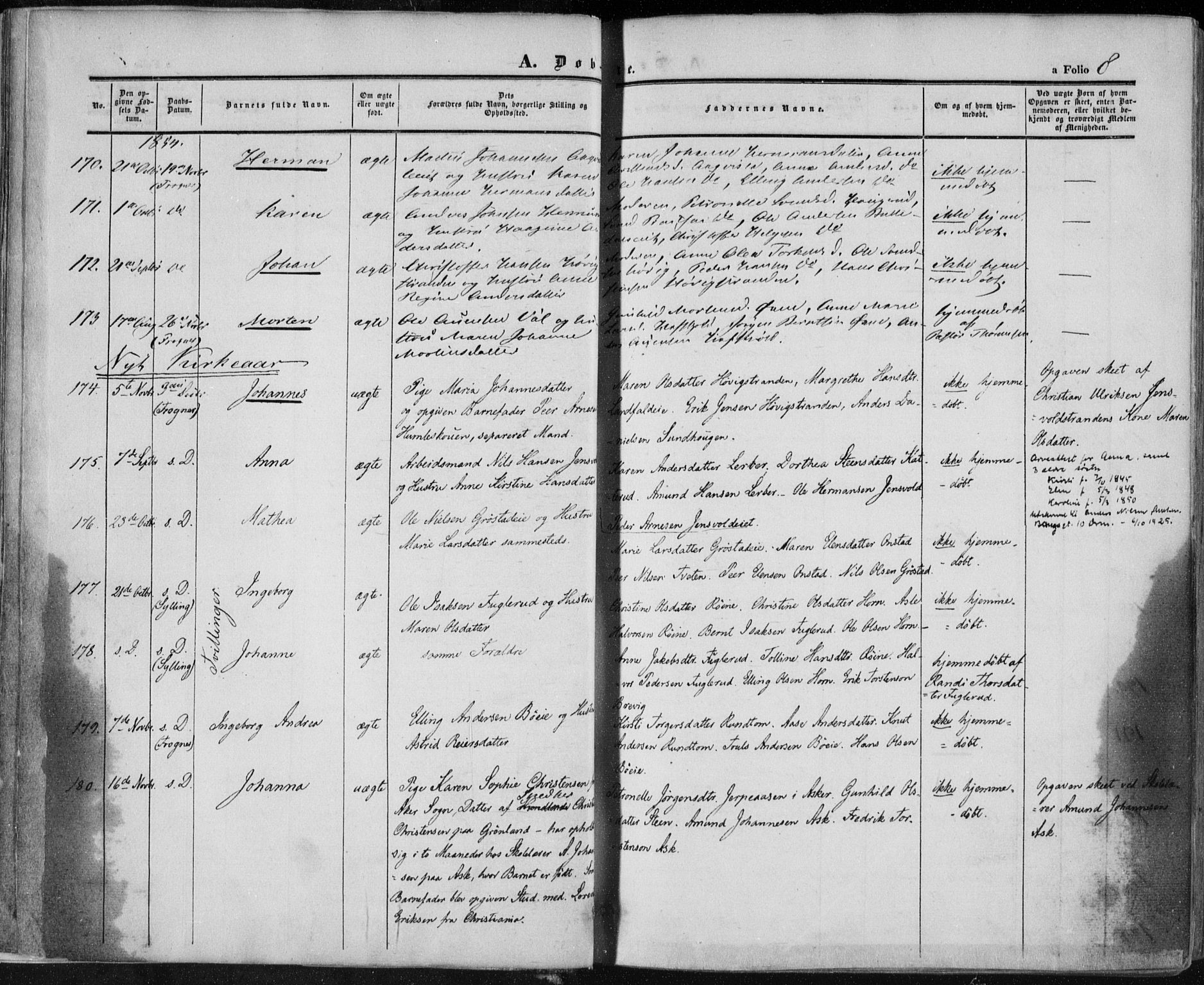 Lier kirkebøker, AV/SAKO-A-230/F/Fa/L0012: Parish register (official) no. I 12, 1854-1864, p. 8