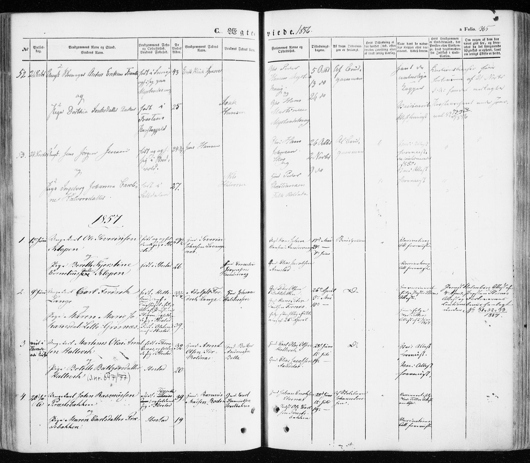 Ibestad sokneprestembete, SATØ/S-0077/H/Ha/Haa/L0008kirke: Parish register (official) no. 8, 1850-1859, p. 365