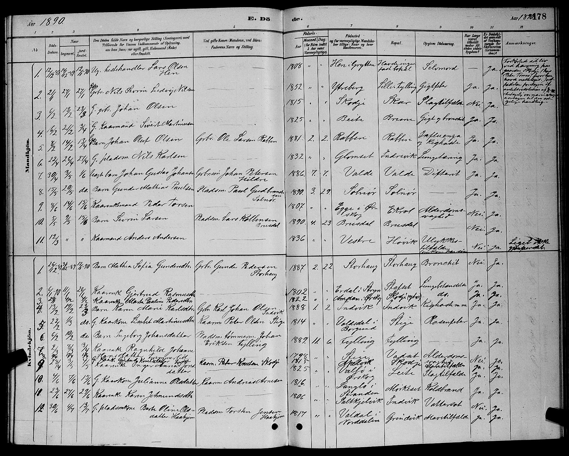 Ministerialprotokoller, klokkerbøker og fødselsregistre - Møre og Romsdal, AV/SAT-A-1454/524/L0365: Parish register (copy) no. 524C06, 1880-1899, p. 178