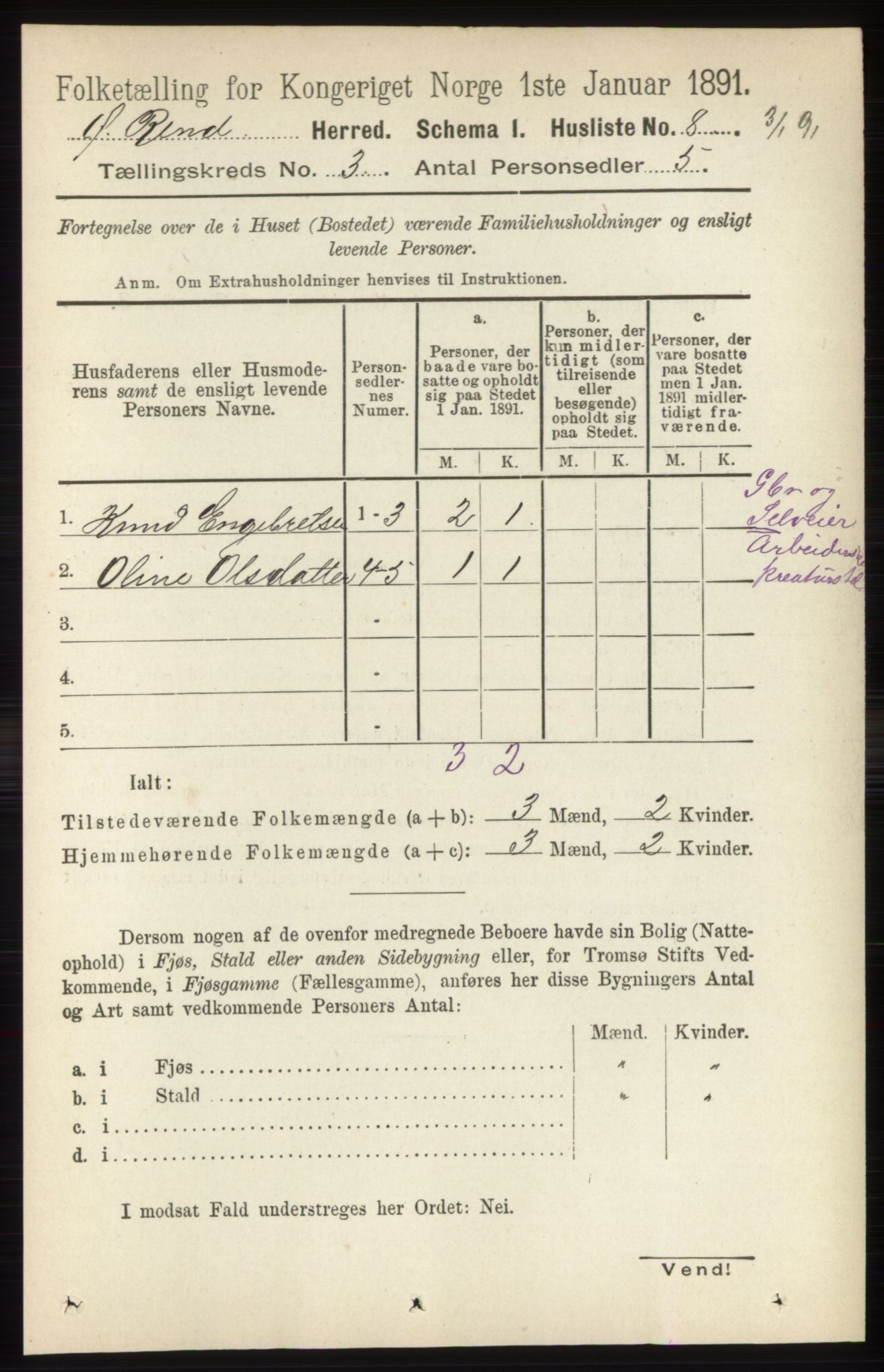 RA, 1891 census for 0433 Øvre Rendal, 1891, p. 807