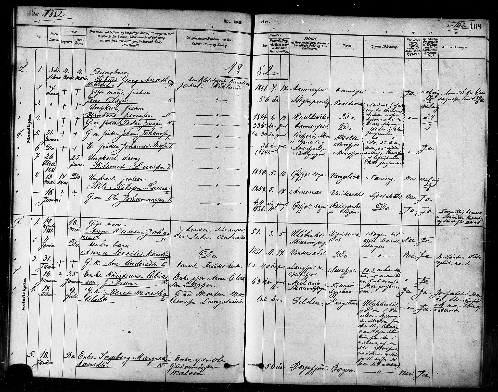 Loppa sokneprestkontor, SATØ/S-1339/H/Ha/L0006kirke: Parish register (official) no. 6, 1879-1895, p. 168