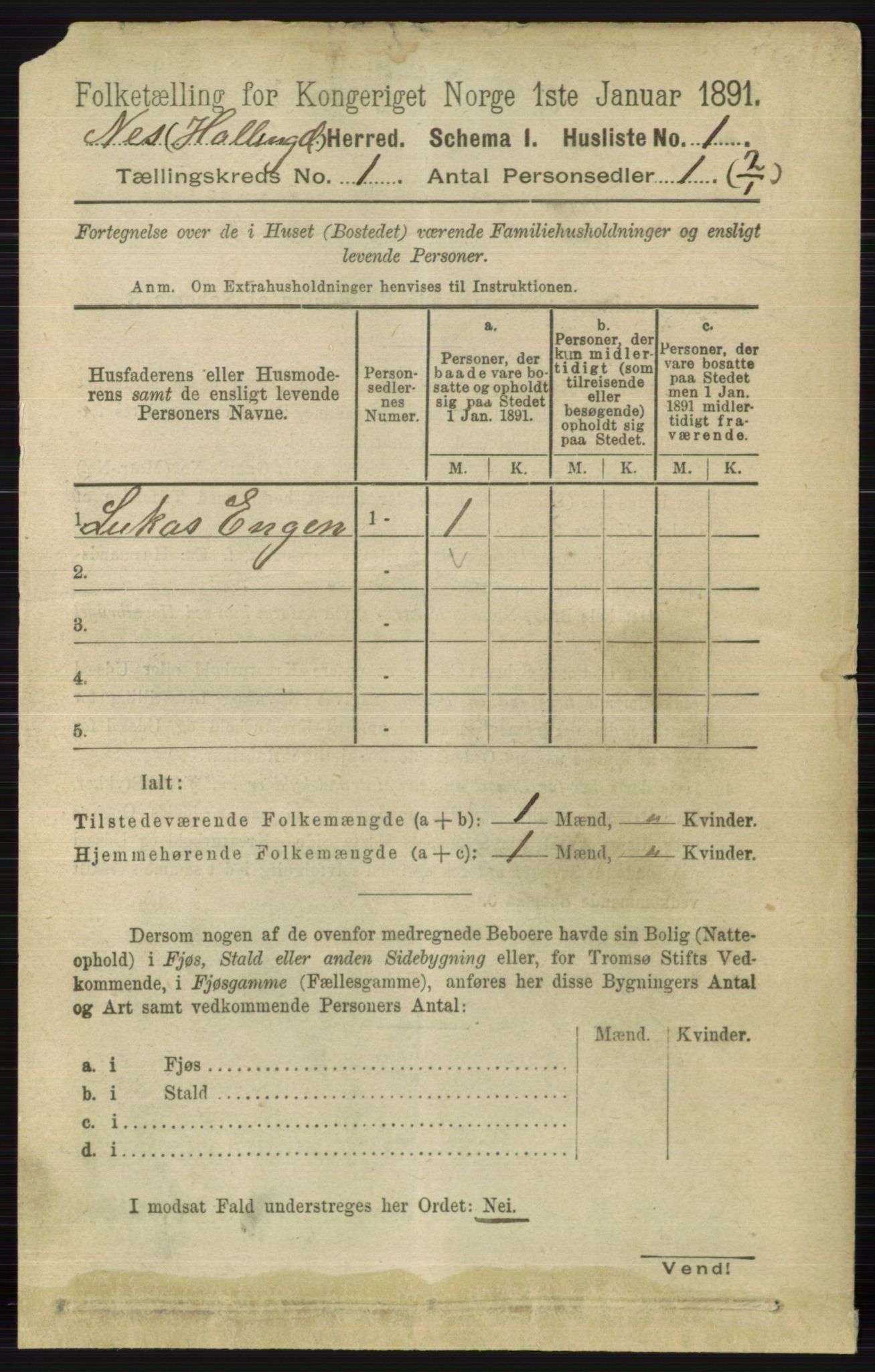 RA, 1891 census for 0616 Nes, 1891, p. 28