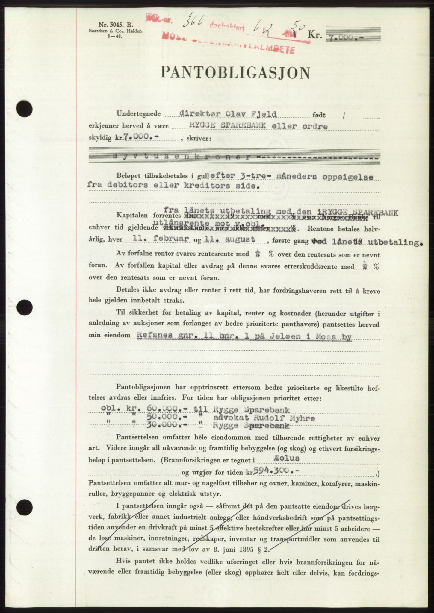 Moss sorenskriveri, SAO/A-10168: Mortgage book no. B23, 1949-1950, Diary no: : 366/1950