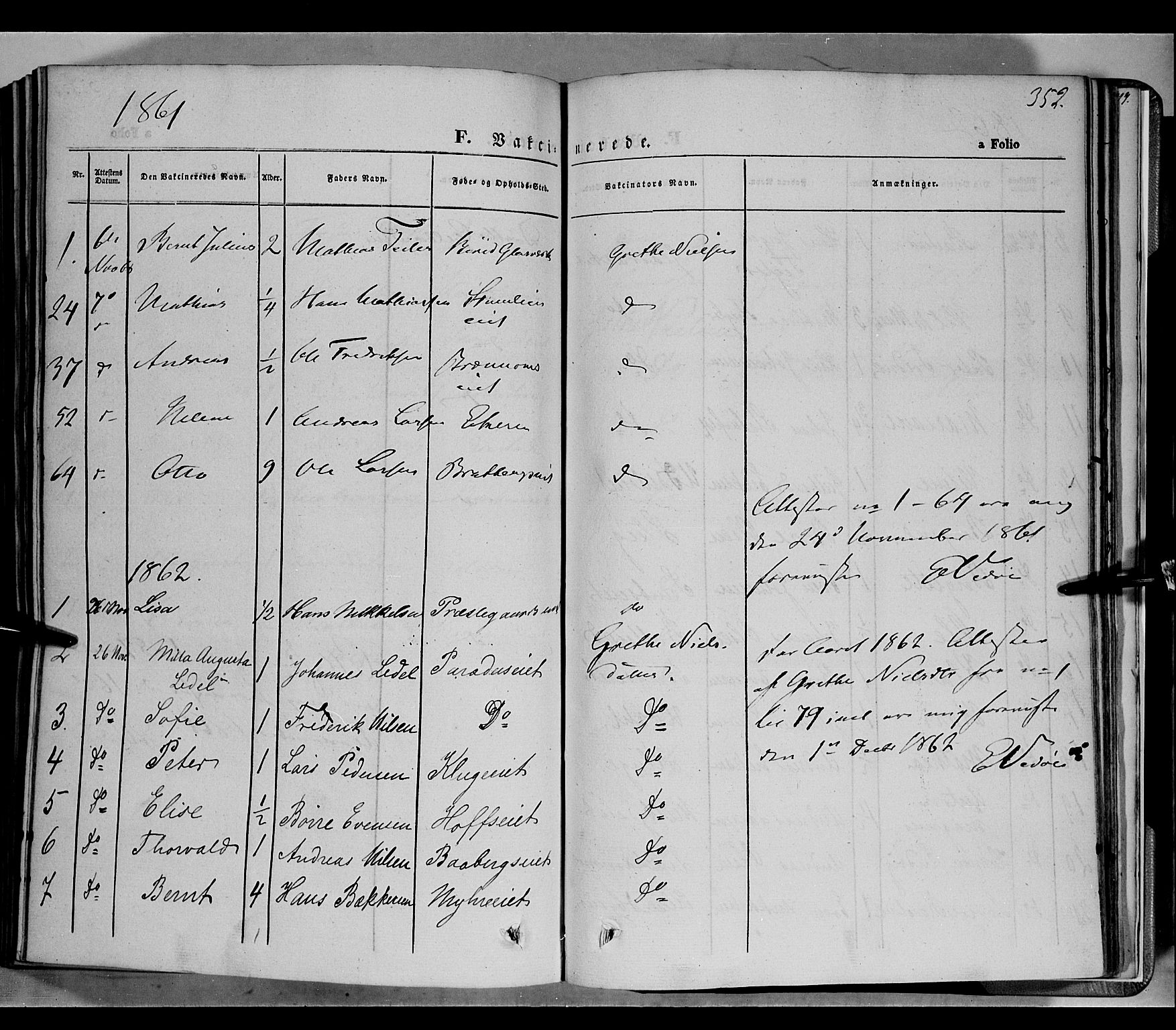 Biri prestekontor, SAH/PREST-096/H/Ha/Haa/L0005: Parish register (official) no. 5, 1843-1854, p. 352