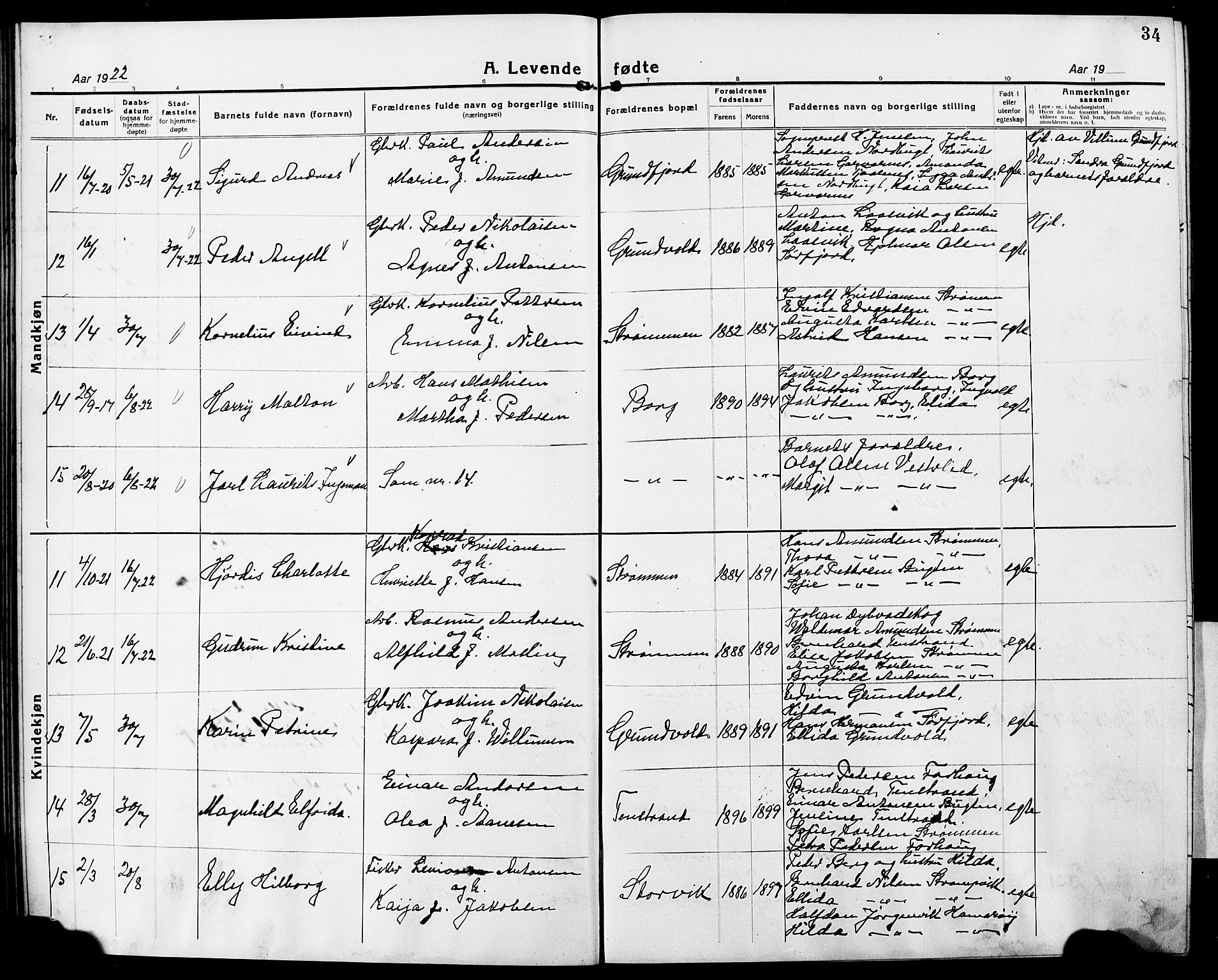 Ministerialprotokoller, klokkerbøker og fødselsregistre - Nordland, AV/SAT-A-1459/861/L0878: Parish register (copy) no. 861C04, 1917-1928, p. 34