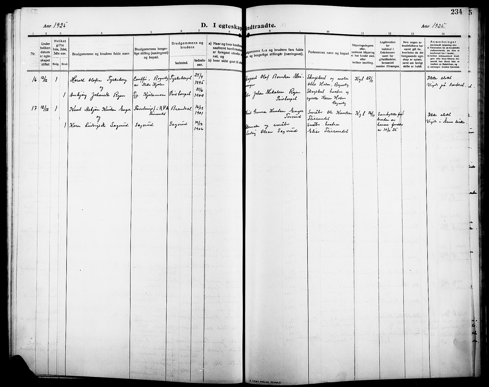 Åsnes prestekontor, AV/SAH-PREST-042/H/Ha/Hab/L0007: Parish register (copy) no. 7, 1909-1926, p. 234