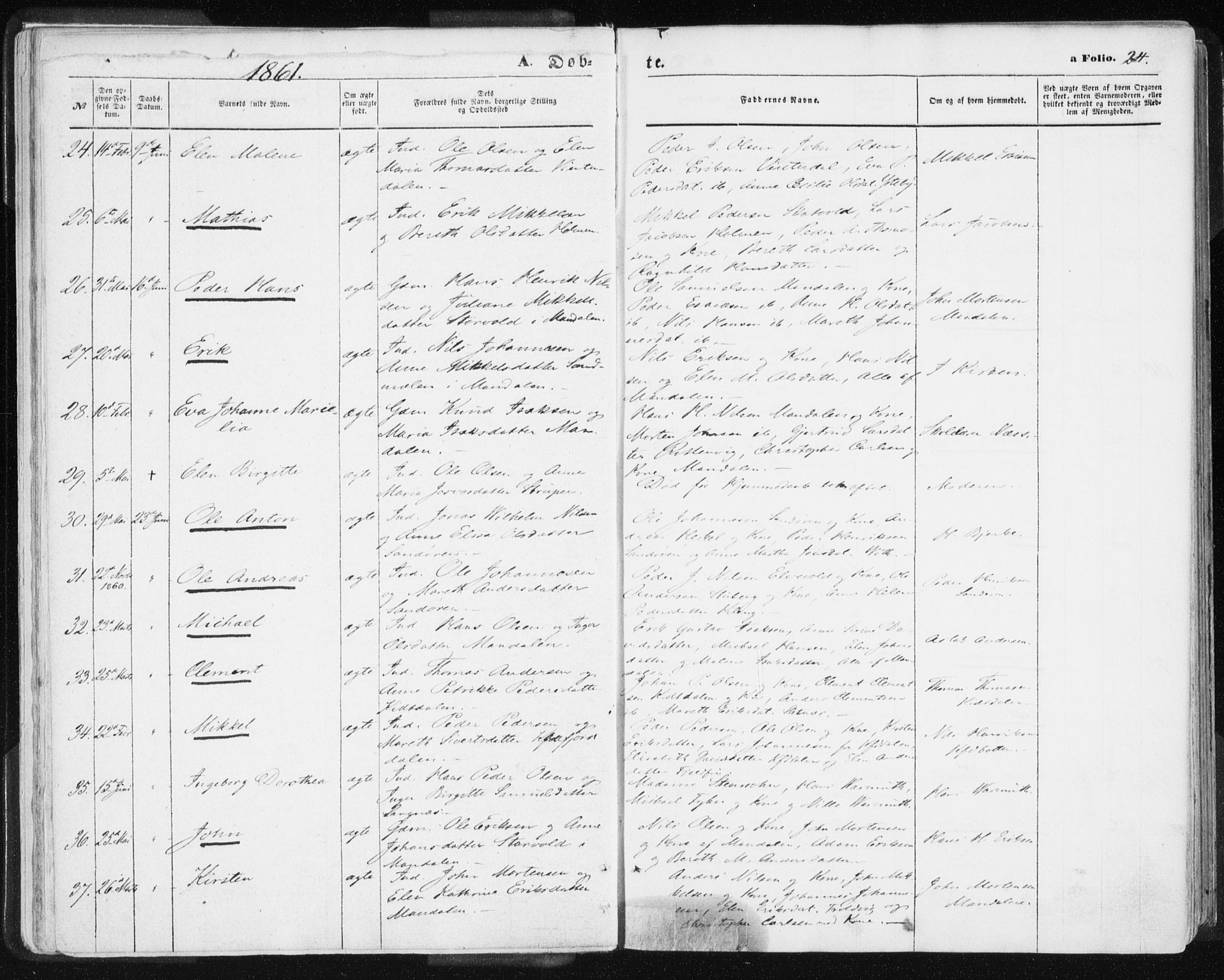 Lyngen sokneprestembete, AV/SATØ-S-1289/H/He/Hea/L0005kirke: Parish register (official) no. 5, 1859-1869, p. 24