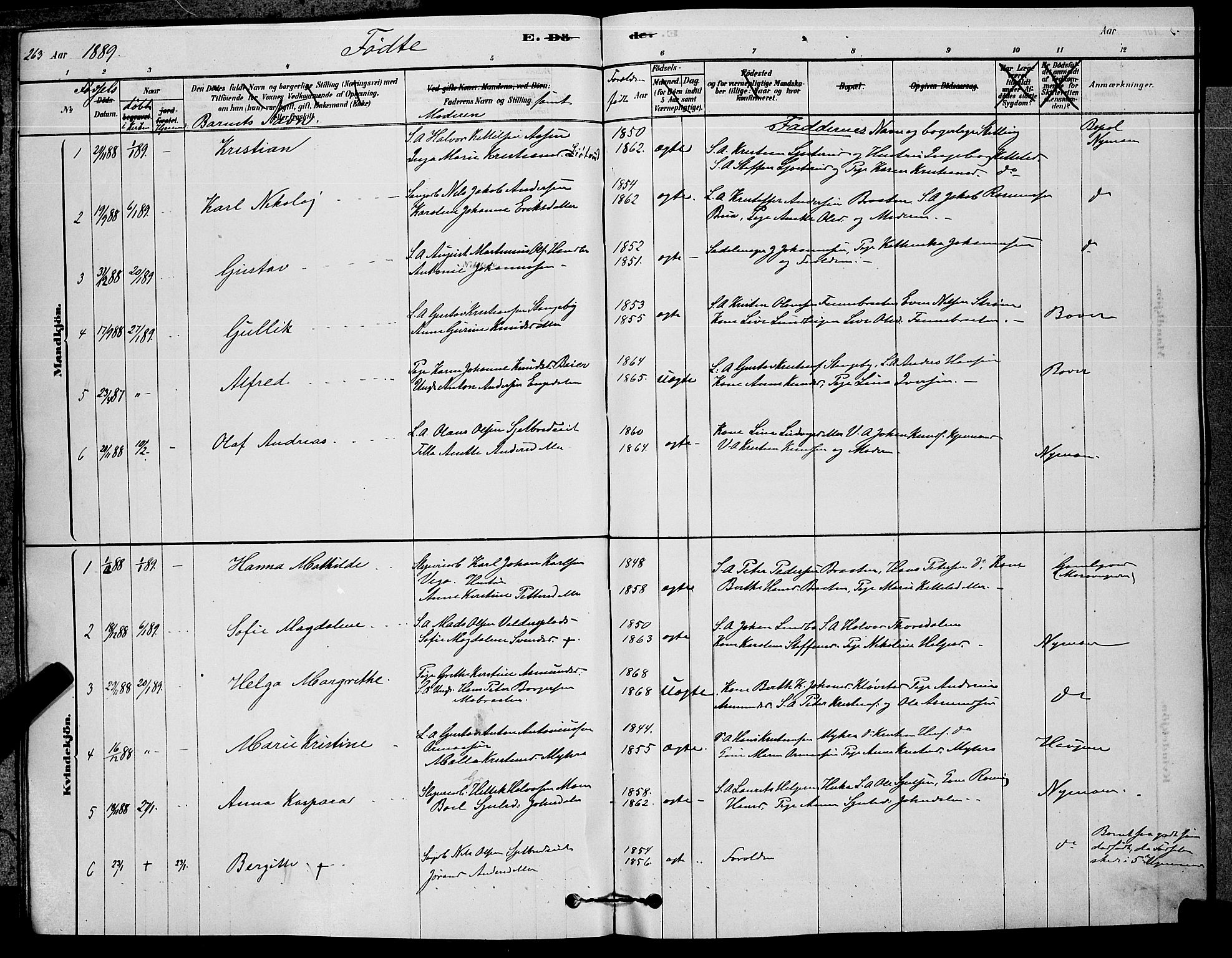Kongsberg kirkebøker, SAKO/A-22/G/Ga/L0005: Parish register (copy) no. 5, 1878-1889, p. 263