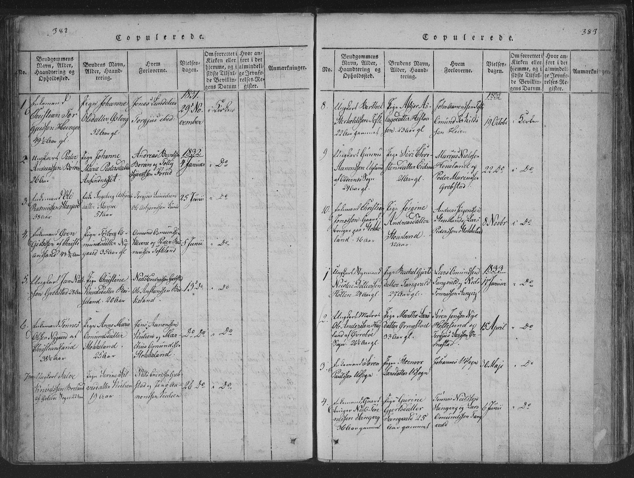 Søgne sokneprestkontor, SAK/1111-0037/F/Fa/Fab/L0008: Parish register (official) no. A 8, 1821-1838, p. 382-383