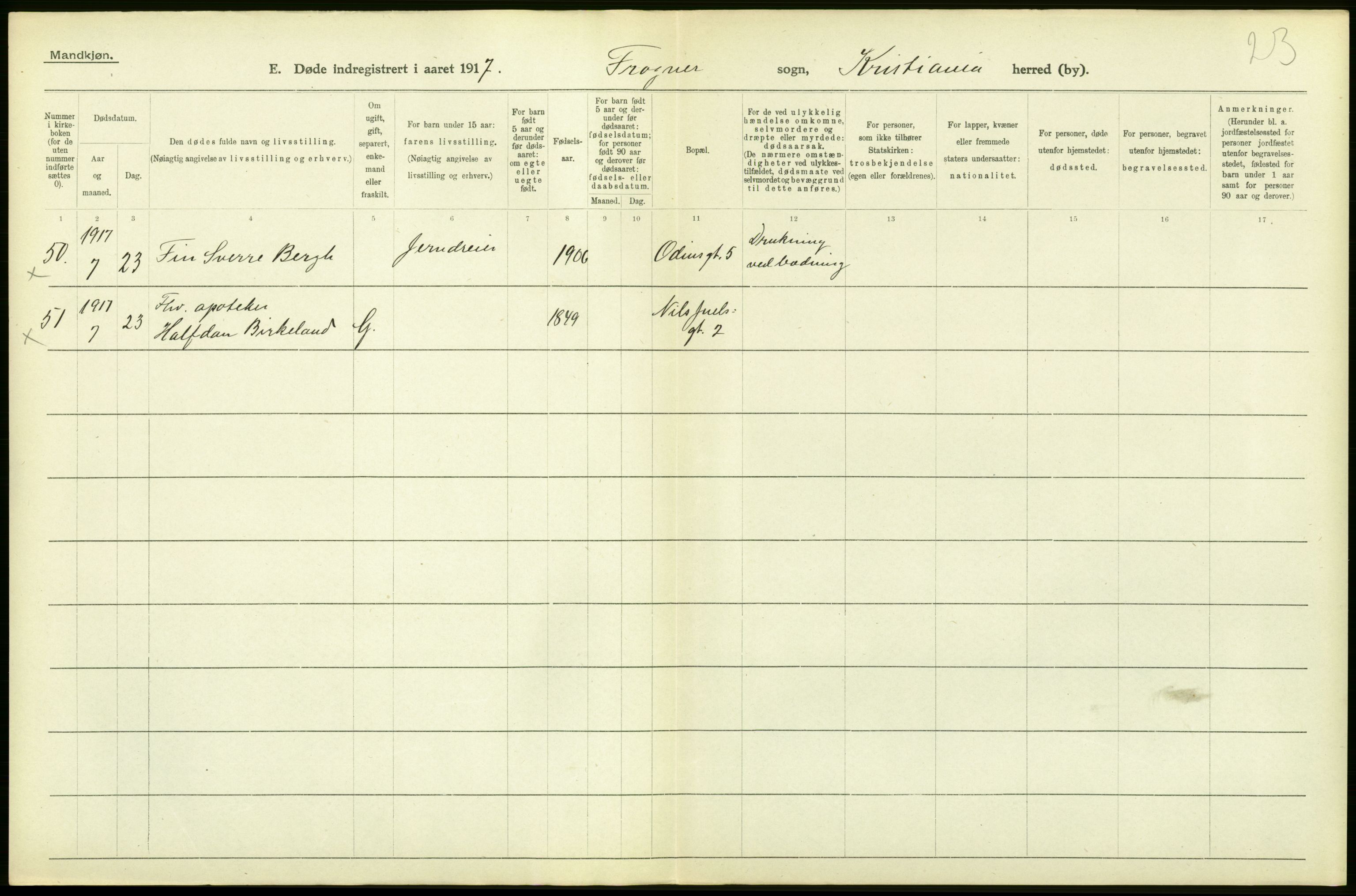 Statistisk sentralbyrå, Sosiodemografiske emner, Befolkning, AV/RA-S-2228/D/Df/Dfb/Dfbg/L0010: Kristiania: Døde, 1917, p. 474