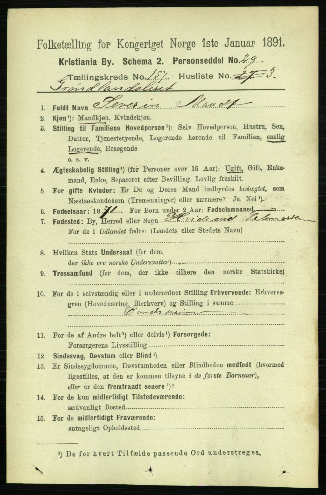 RA, 1891 census for 0301 Kristiania, 1891, p. 89298