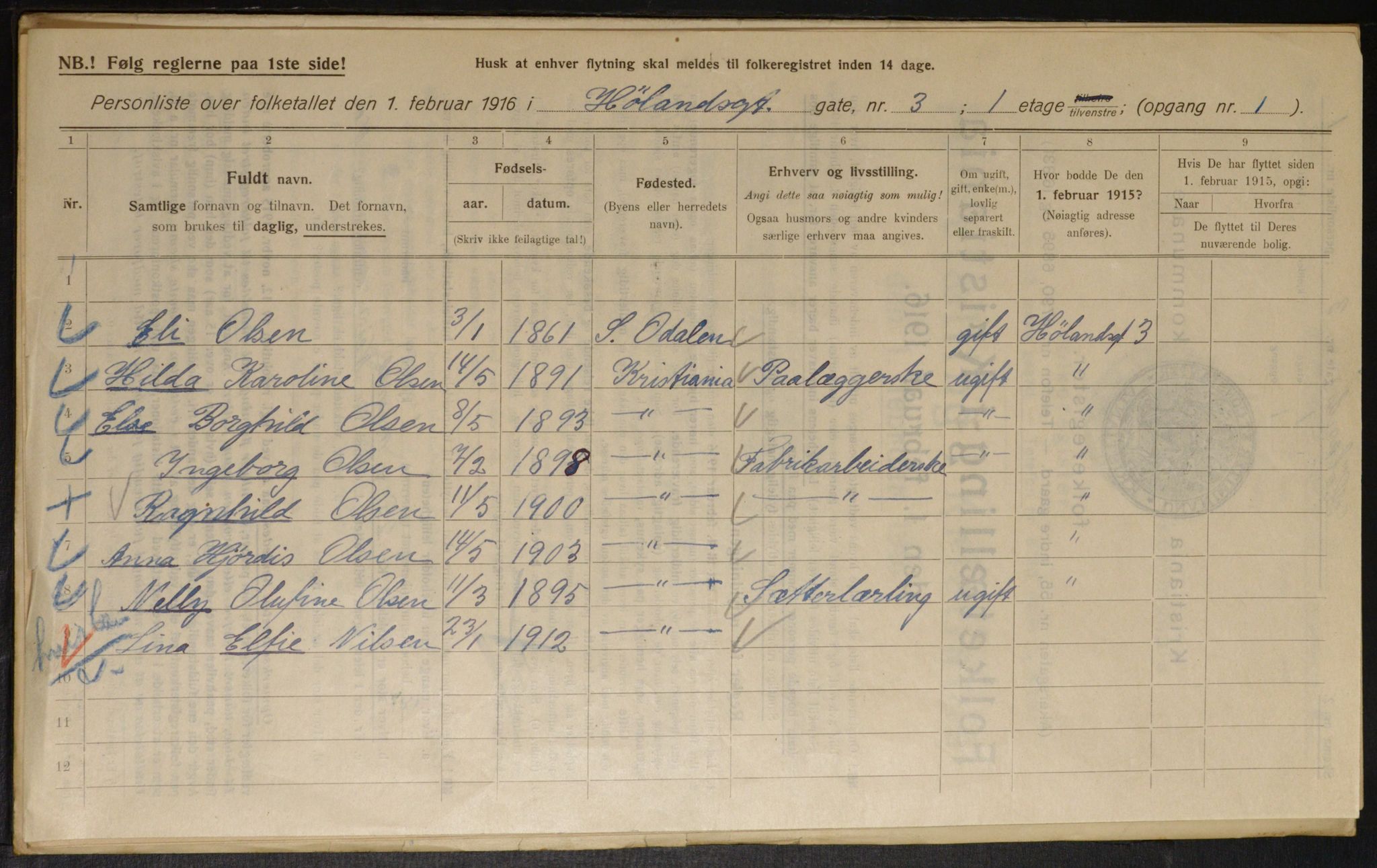 OBA, Municipal Census 1916 for Kristiania, 1916, p. 42956