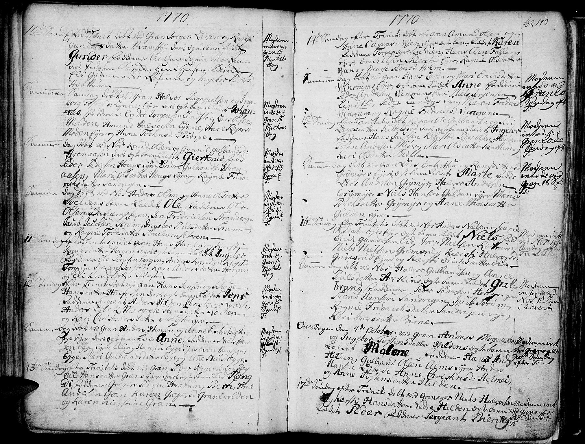 Gran prestekontor, SAH/PREST-112/H/Ha/Haa/L0004: Parish register (official) no. 4, 1759-1775, p. 113