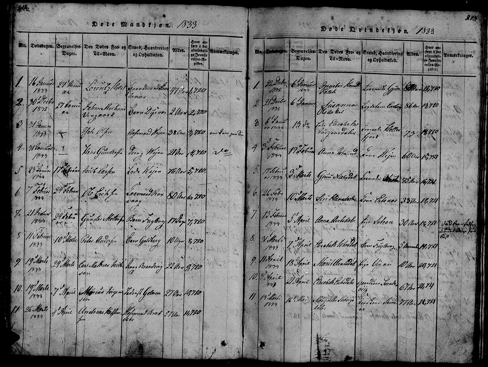 Ministerialprotokoller, klokkerbøker og fødselsregistre - Møre og Romsdal, SAT/A-1454/581/L0933: Parish register (official) no. 581A03 /1, 1819-1836, p. 212-213