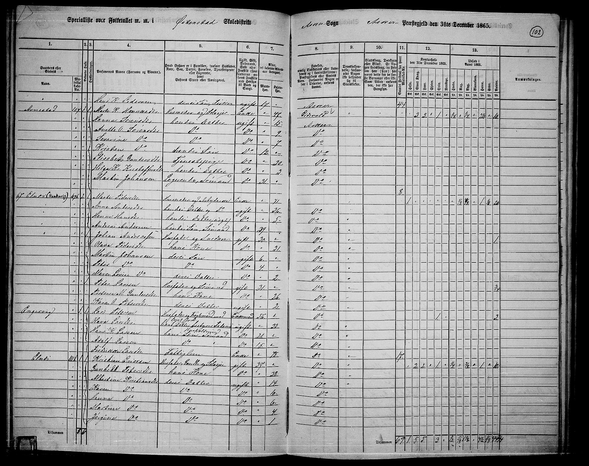 RA, 1865 census for Asker, 1865, p. 98