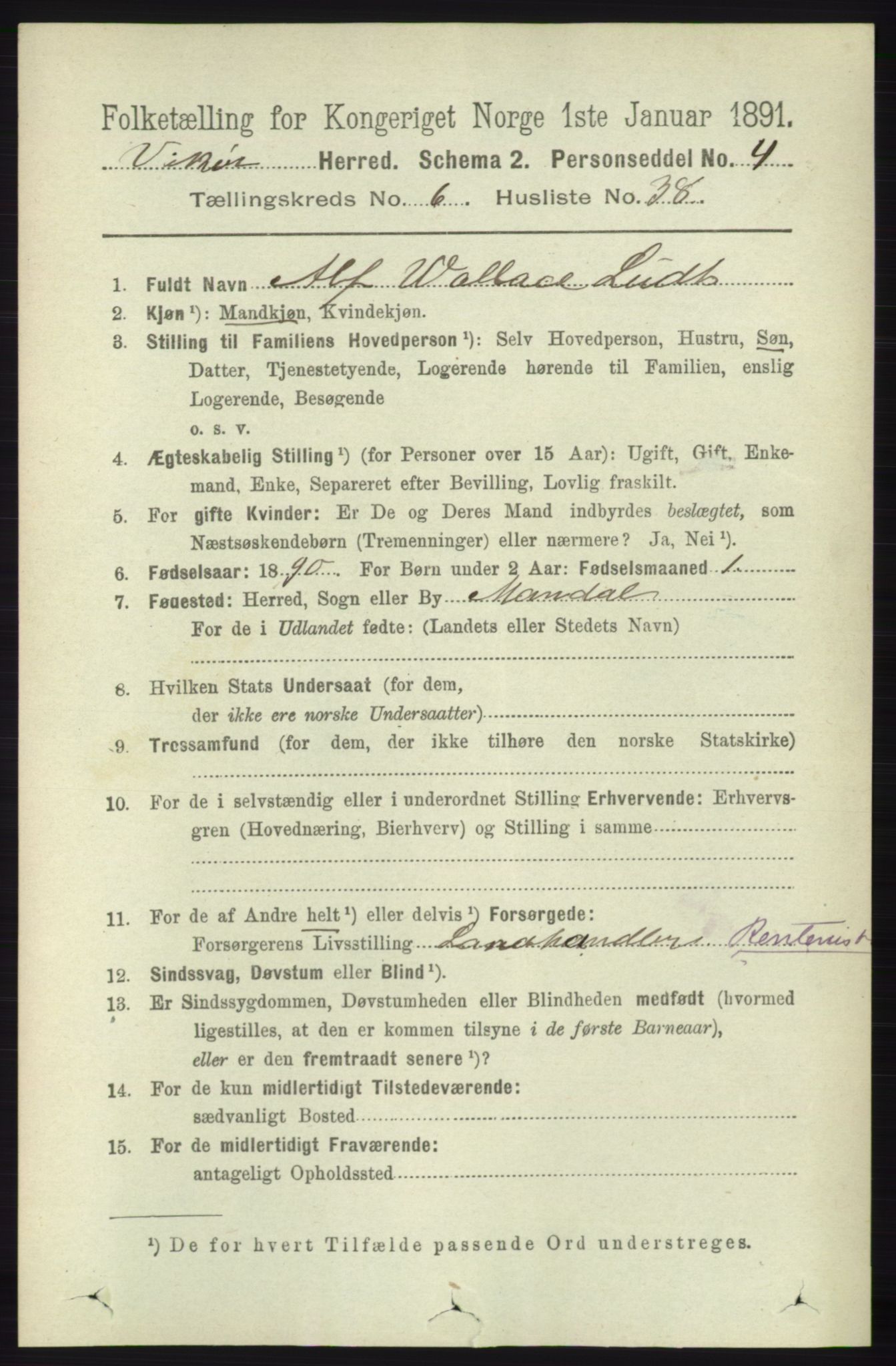 RA, 1891 census for 1238 Vikør, 1891, p. 2005