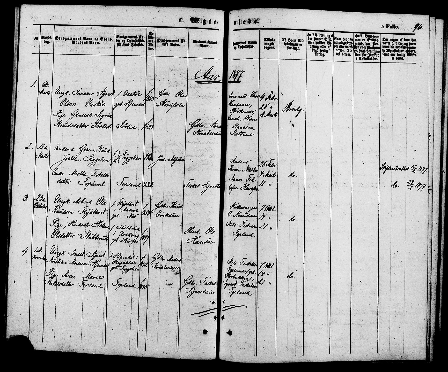 Herefoss sokneprestkontor, AV/SAK-1111-0019/F/Fa/Faa/L0002: Parish register (official) no. A 2, 1861-1886, p. 96