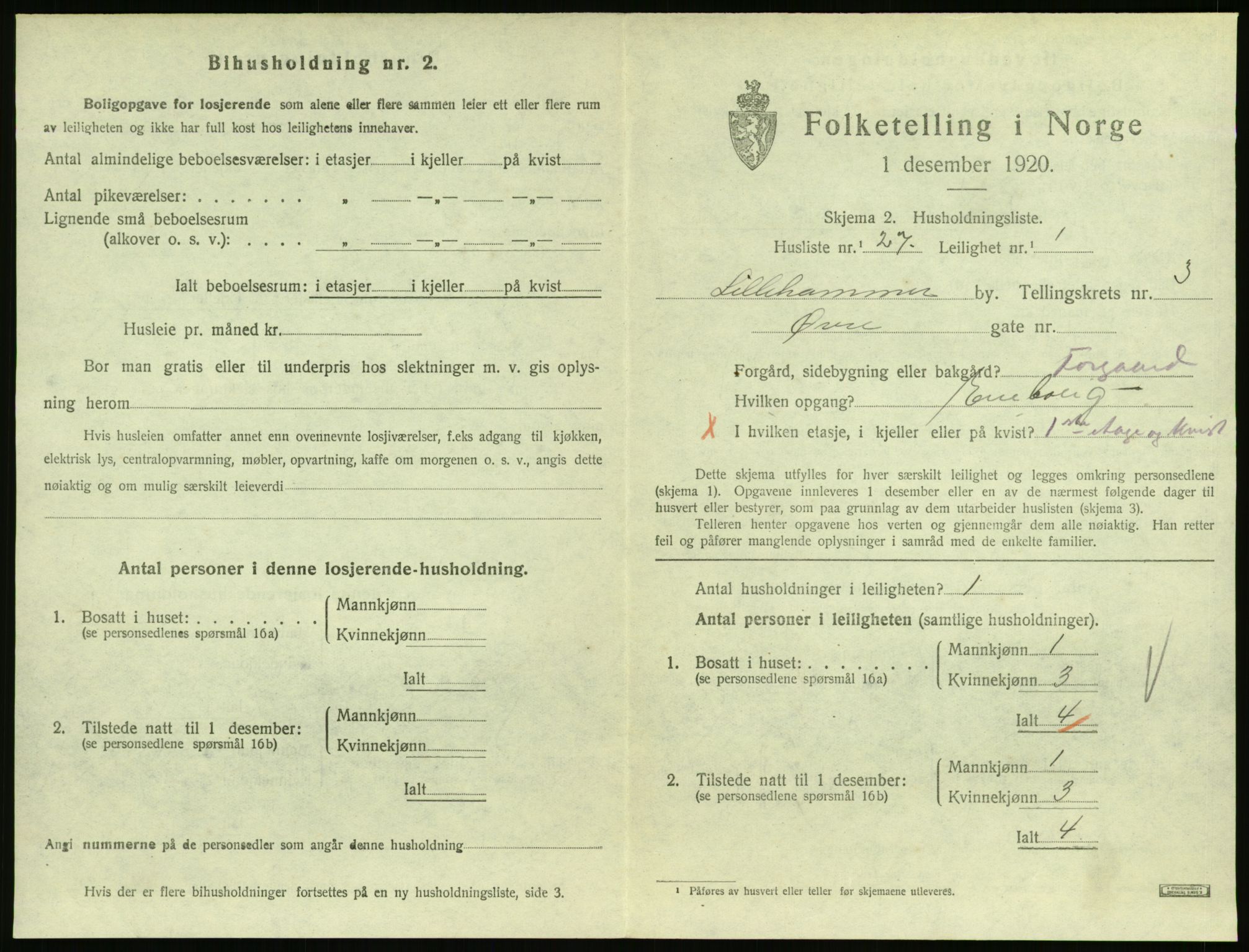 SAH, 1920 census for Lillehammer, 1920, p. 1854