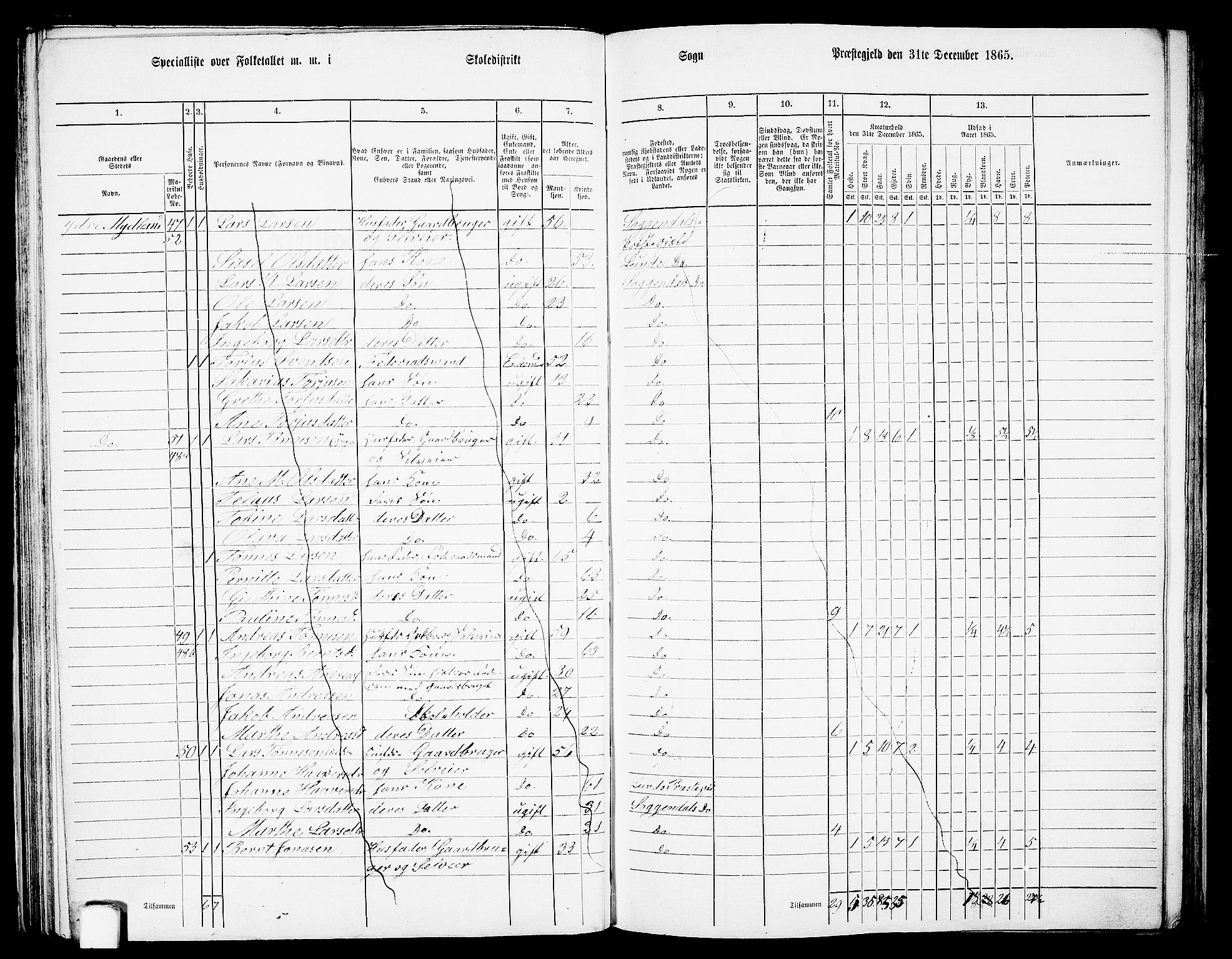 RA, 1865 census for Sokndal, 1865, p. 56