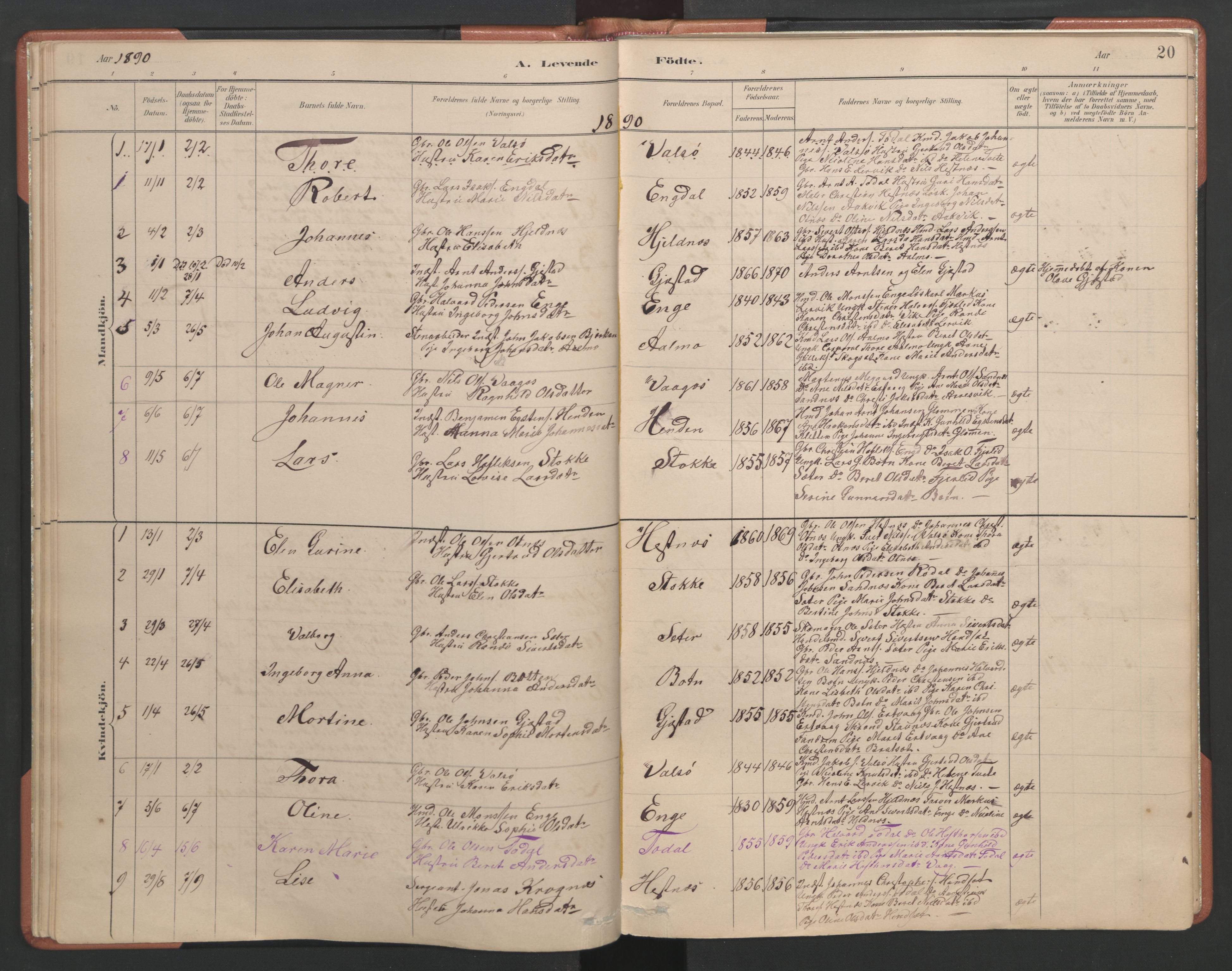 Ministerialprotokoller, klokkerbøker og fødselsregistre - Møre og Romsdal, AV/SAT-A-1454/580/L0926: Parish register (copy) no. 580C01, 1882-1903, p. 20