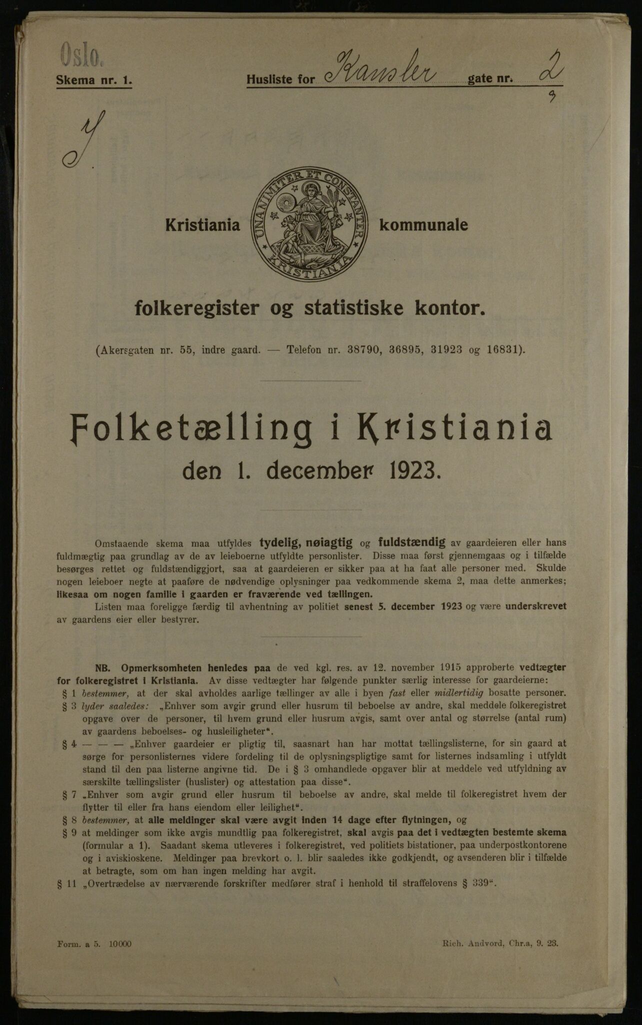 OBA, Municipal Census 1923 for Kristiania, 1923, p. 53842