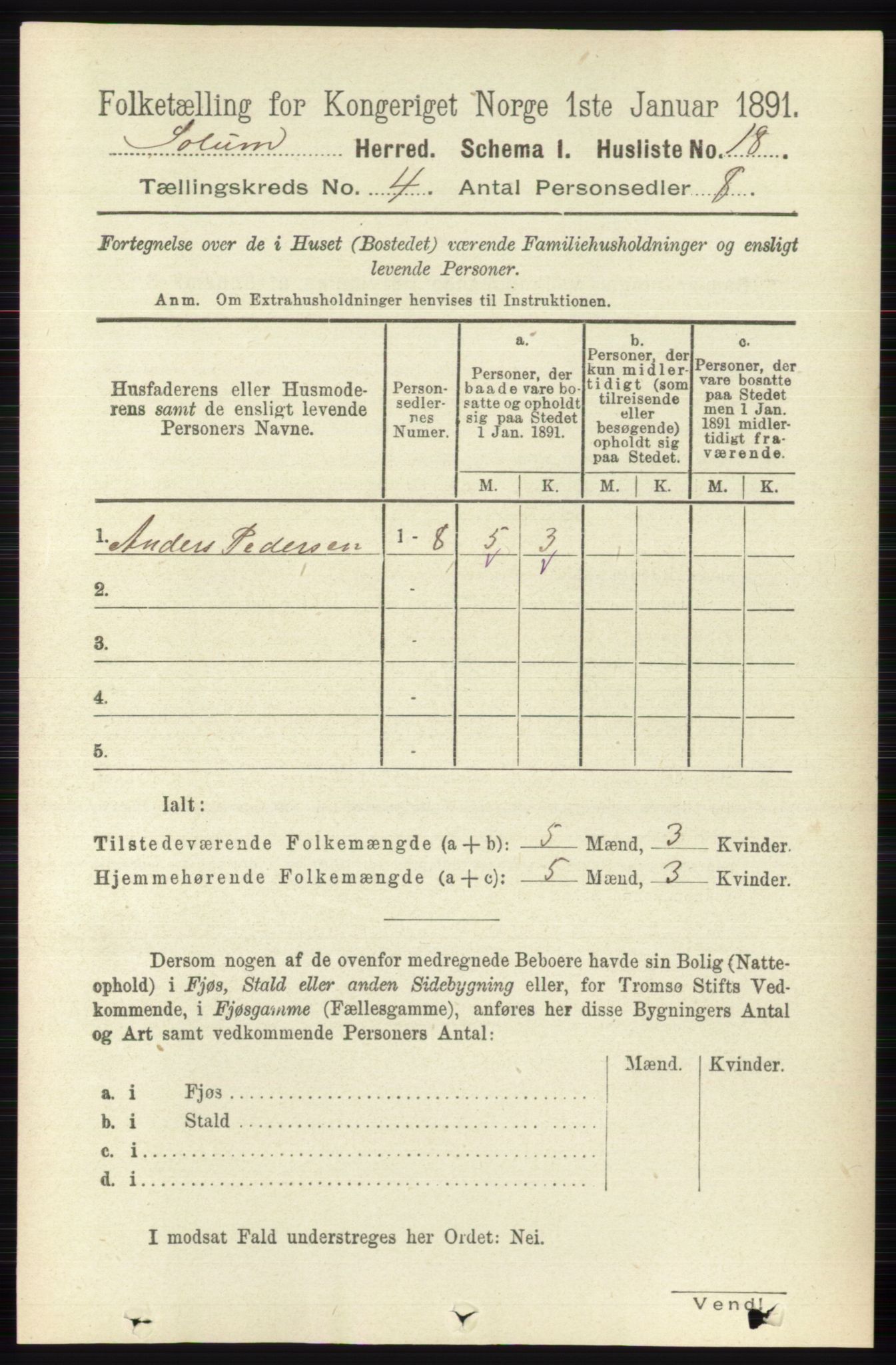 RA, 1891 census for 0818 Solum, 1891, p. 605