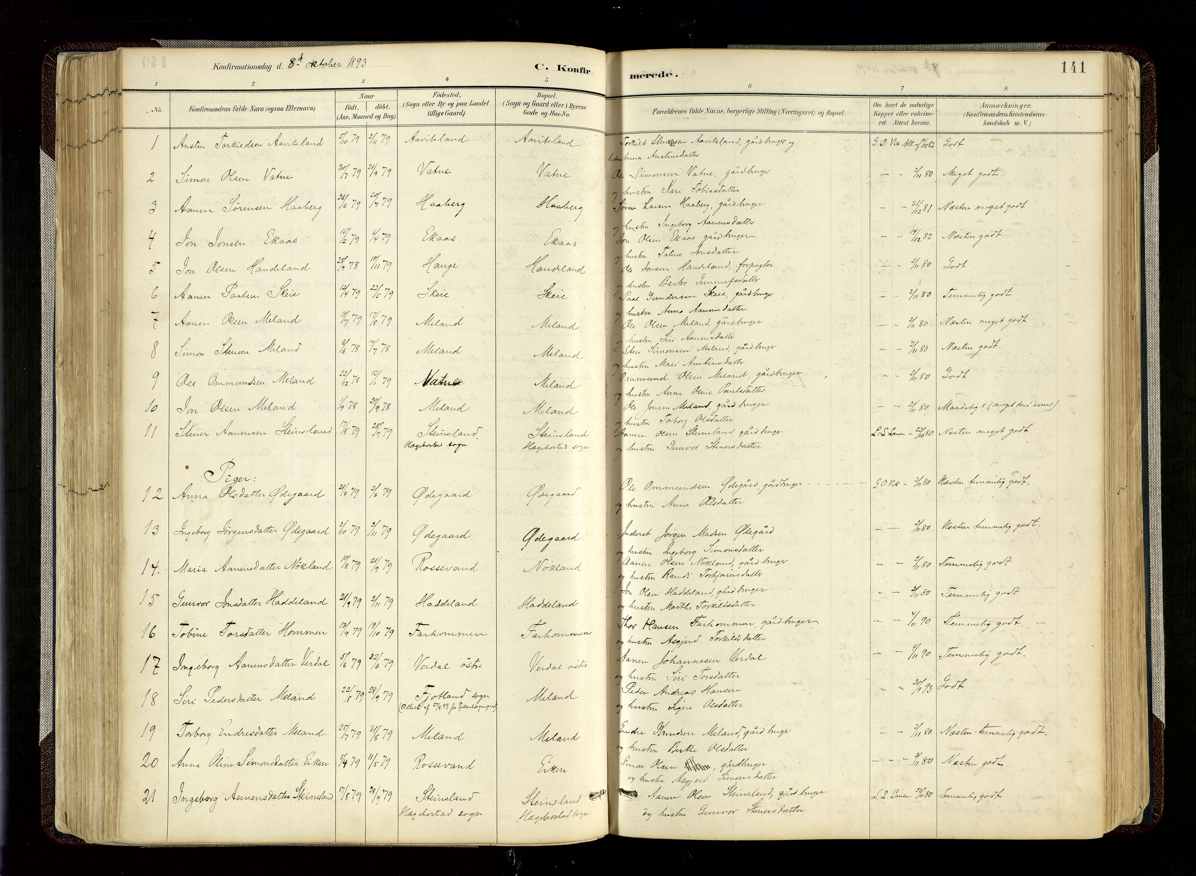 Hægebostad sokneprestkontor, SAK/1111-0024/F/Fa/Fab/L0004: Parish register (official) no. A 4, 1887-1929, p. 141