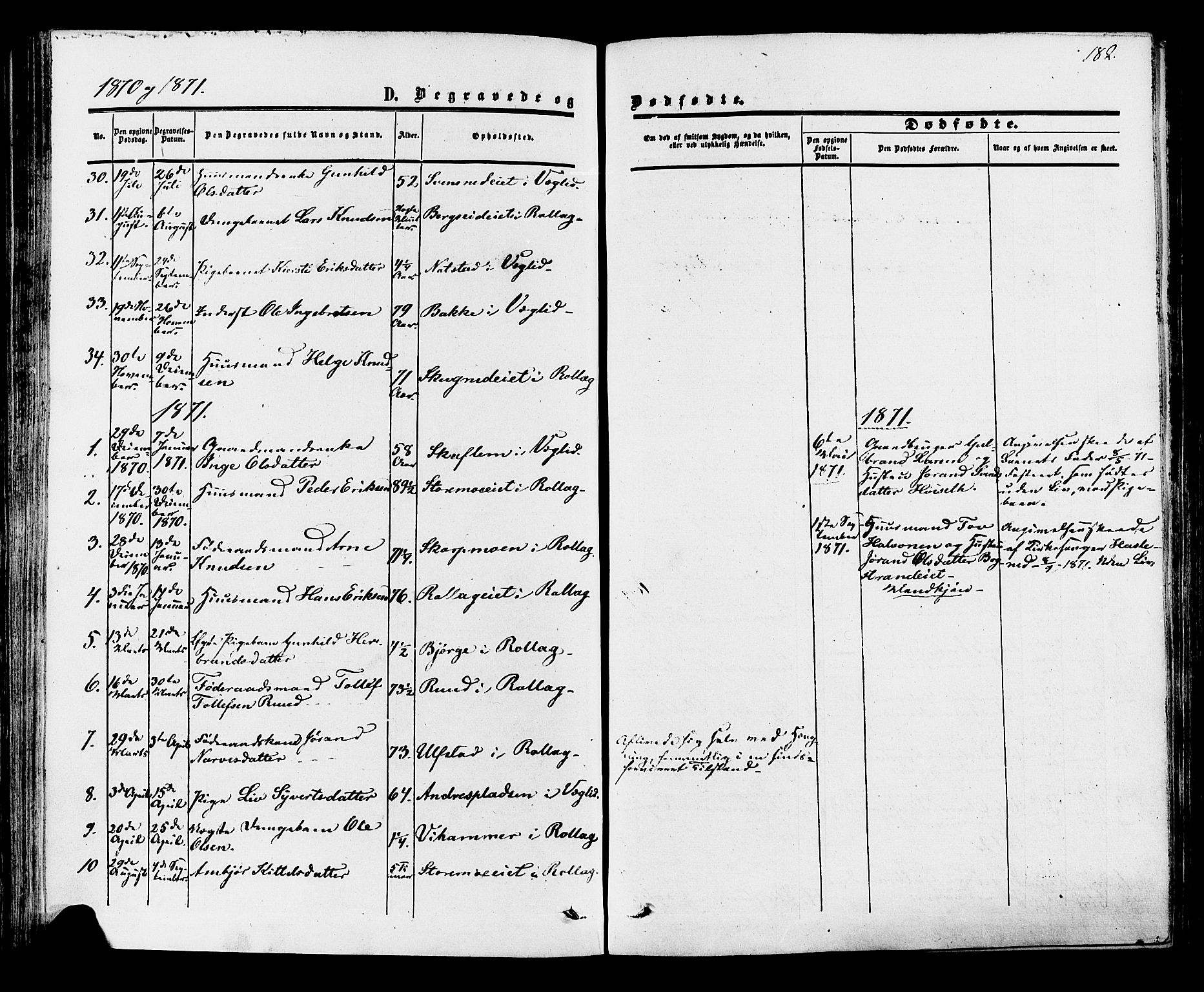 Rollag kirkebøker, SAKO/A-240/F/Fa/L0009: Parish register (official) no. I 9, 1860-1874, p. 182
