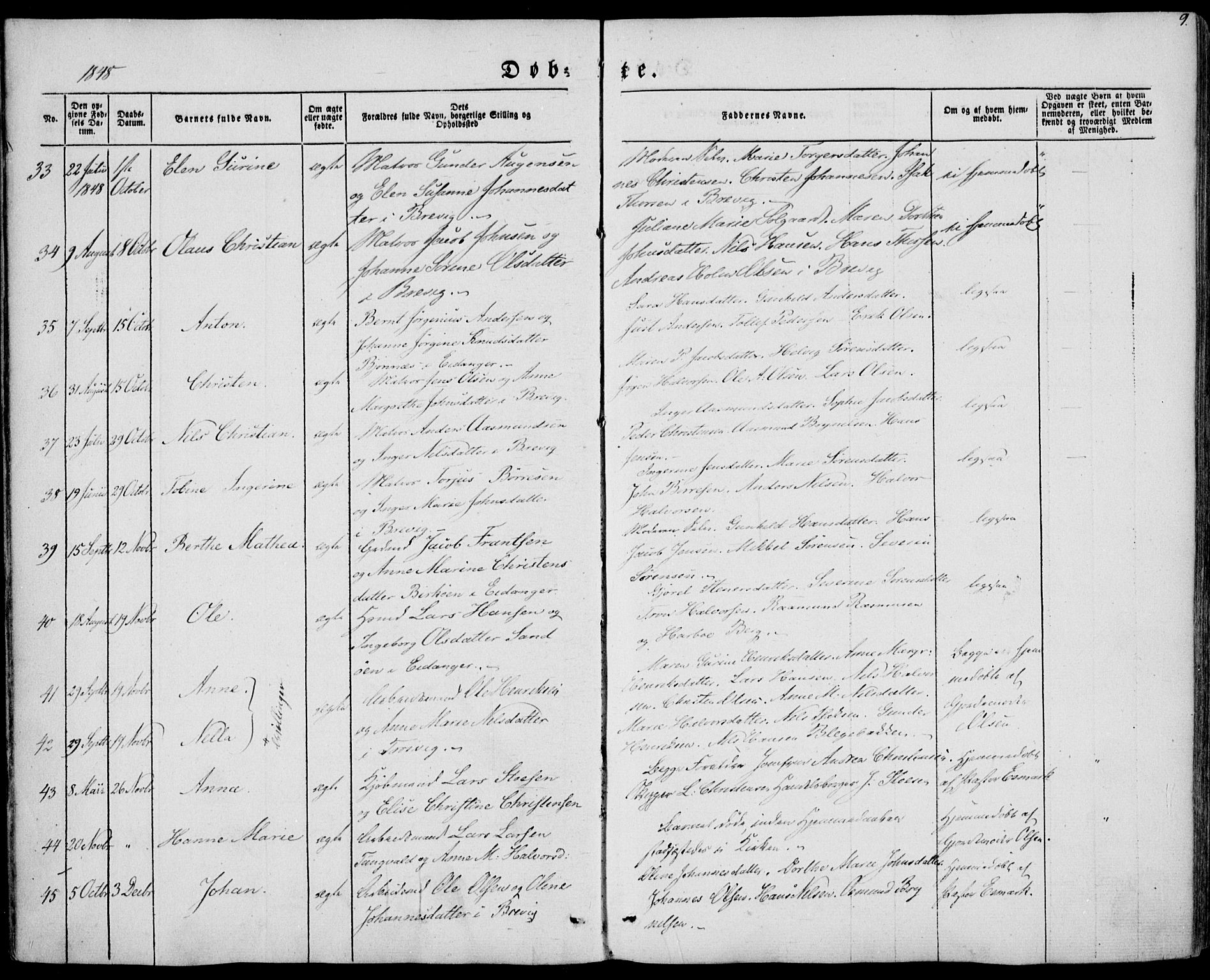 Brevik kirkebøker, AV/SAKO-A-255/F/Fa/L0005: Parish register (official) no. 5, 1847-1865, p. 9