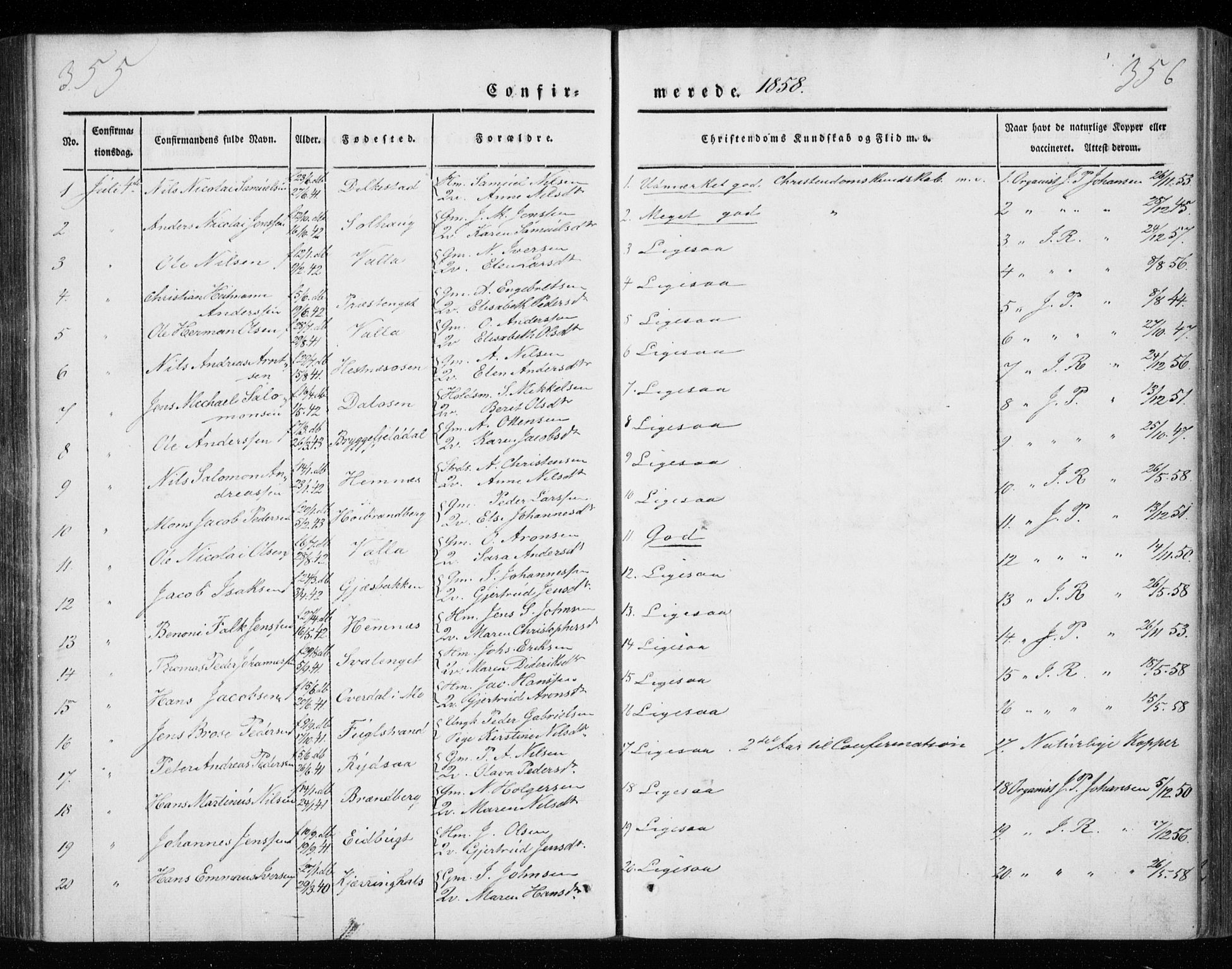 Ministerialprotokoller, klokkerbøker og fødselsregistre - Nordland, AV/SAT-A-1459/825/L0355: Parish register (official) no. 825A09, 1842-1863, p. 355-356