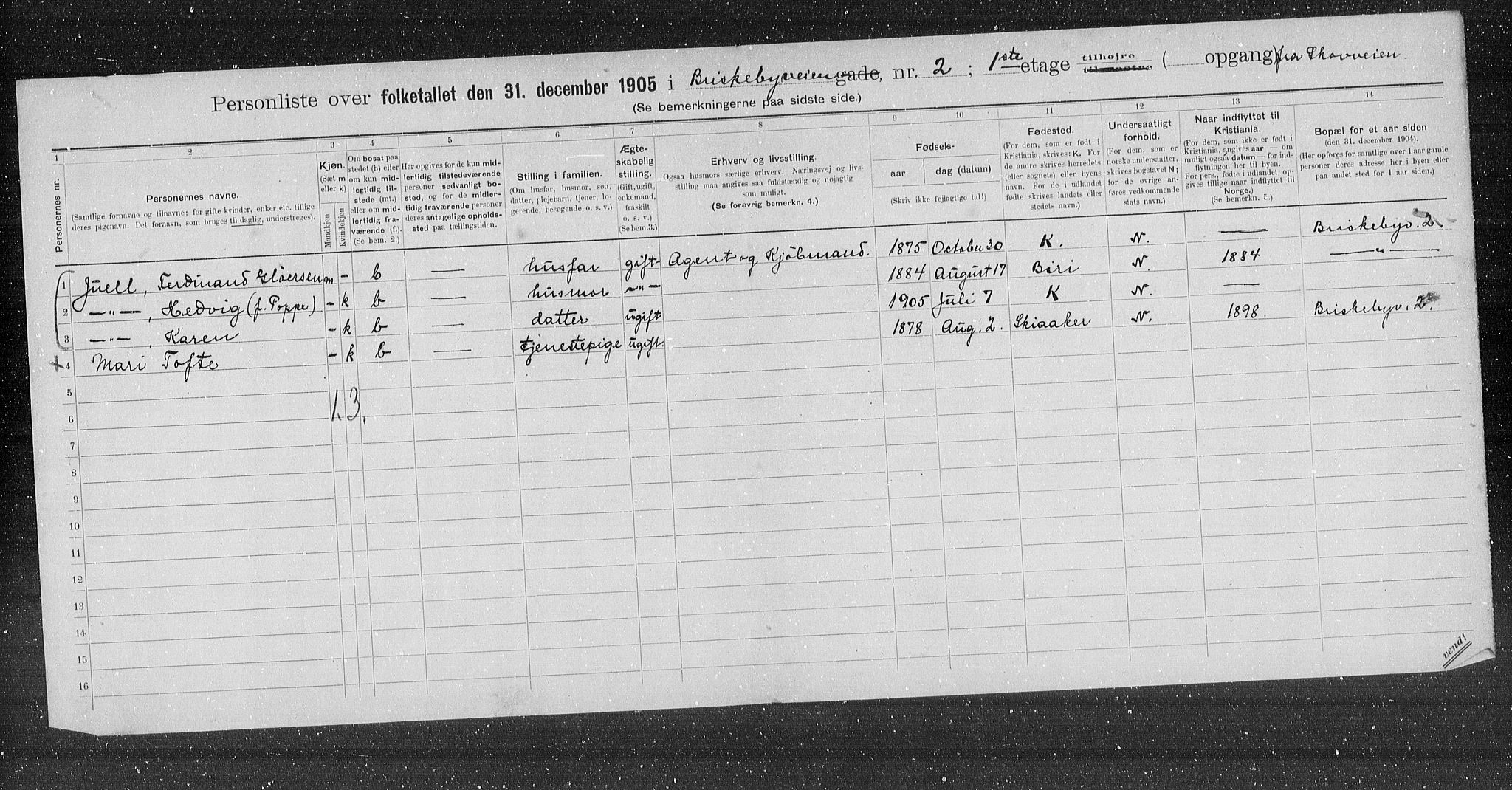 OBA, Municipal Census 1905 for Kristiania, 1905, p. 4592