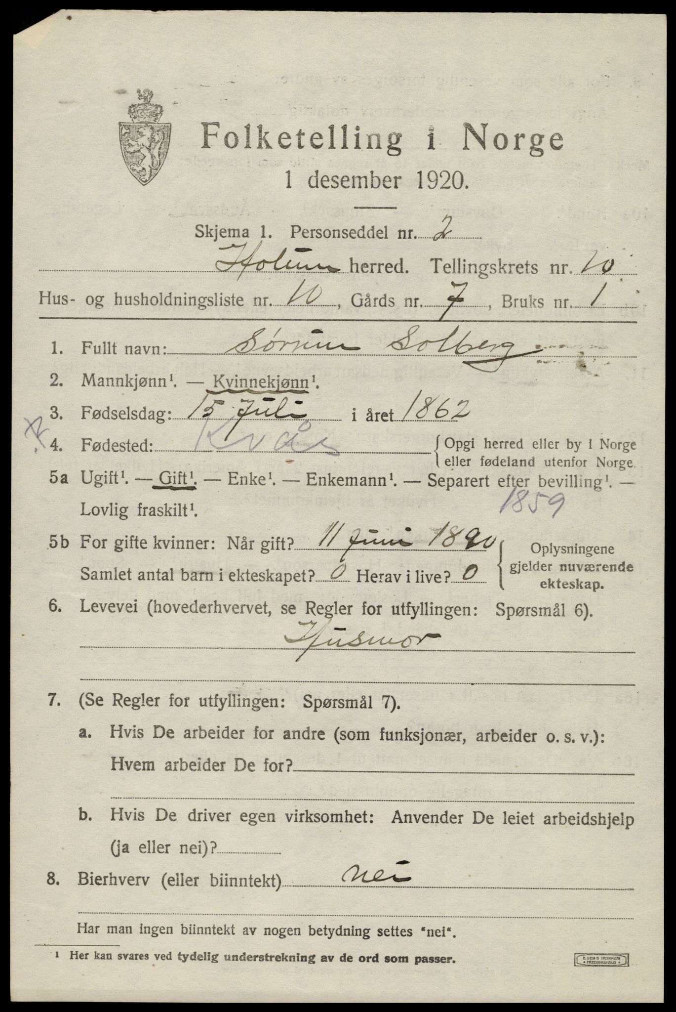 SAK, 1920 census for Holum, 1920, p. 2815