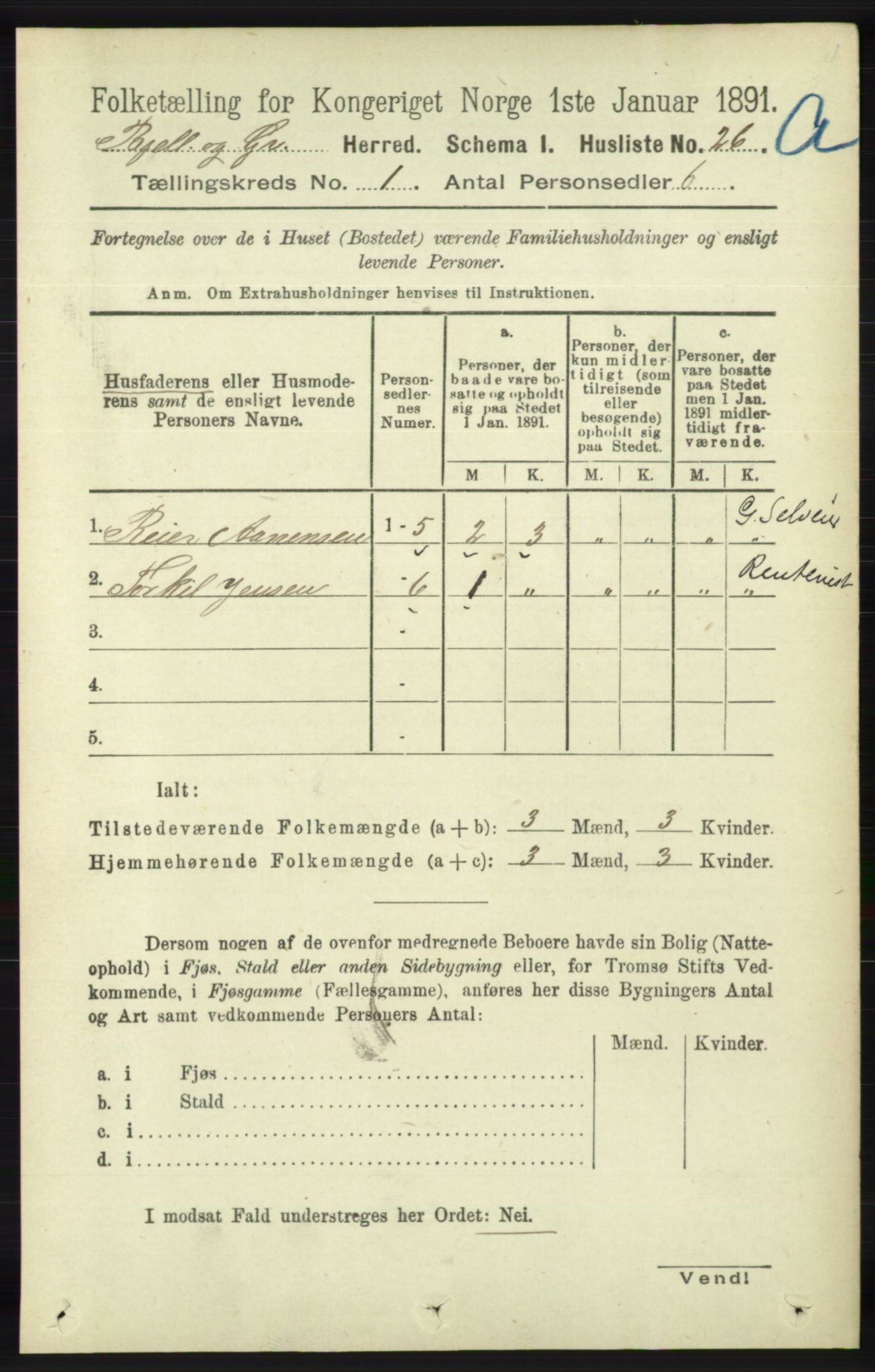 RA, 1891 census for 1024 Bjelland og Grindheim, 1891, p. 48