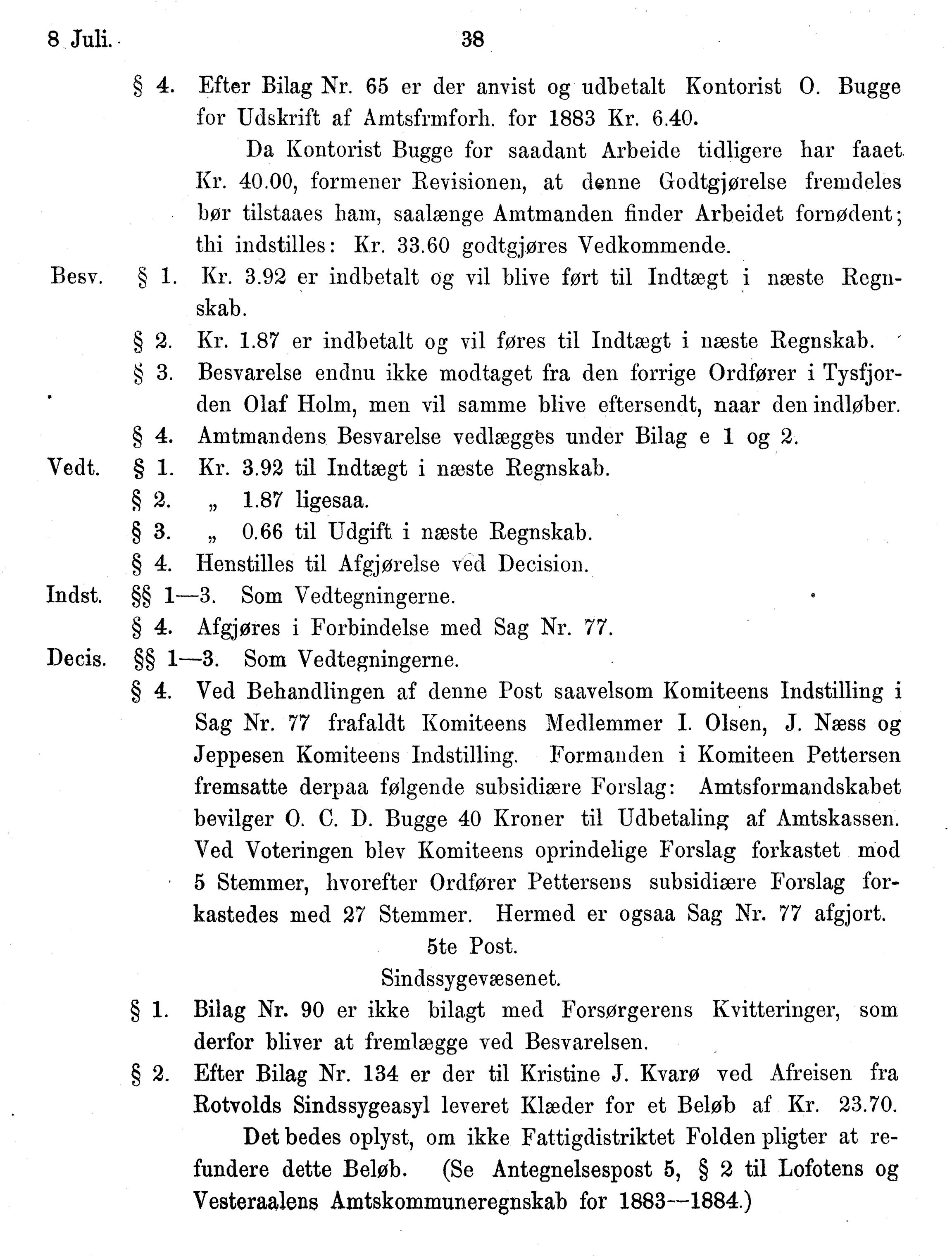 Nordland Fylkeskommune. Fylkestinget, AIN/NFK-17/176/A/Ac/L0014: Fylkestingsforhandlinger 1881-1885, 1881-1885