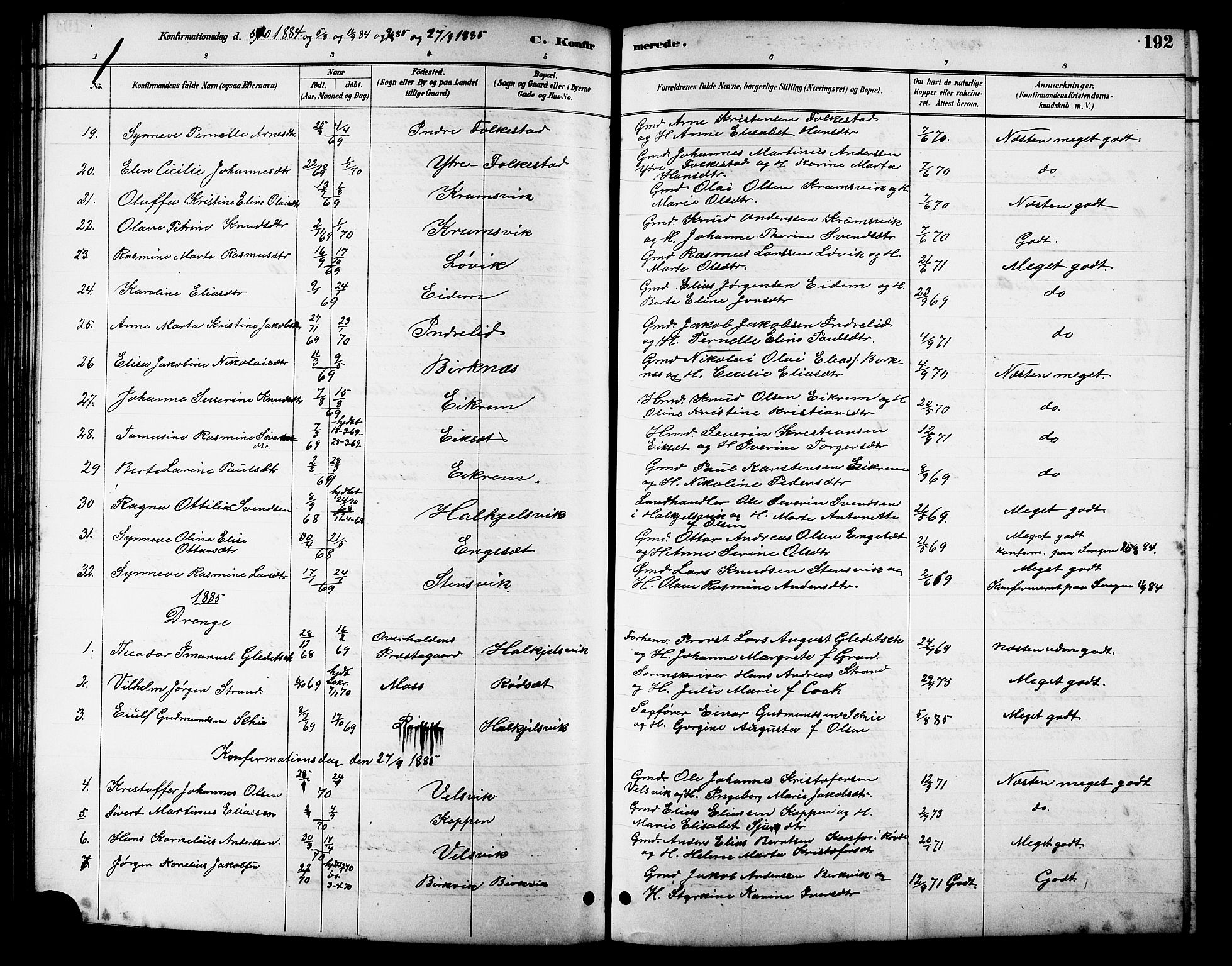 Ministerialprotokoller, klokkerbøker og fødselsregistre - Møre og Romsdal, AV/SAT-A-1454/511/L0158: Parish register (copy) no. 511C04, 1884-1903, p. 192