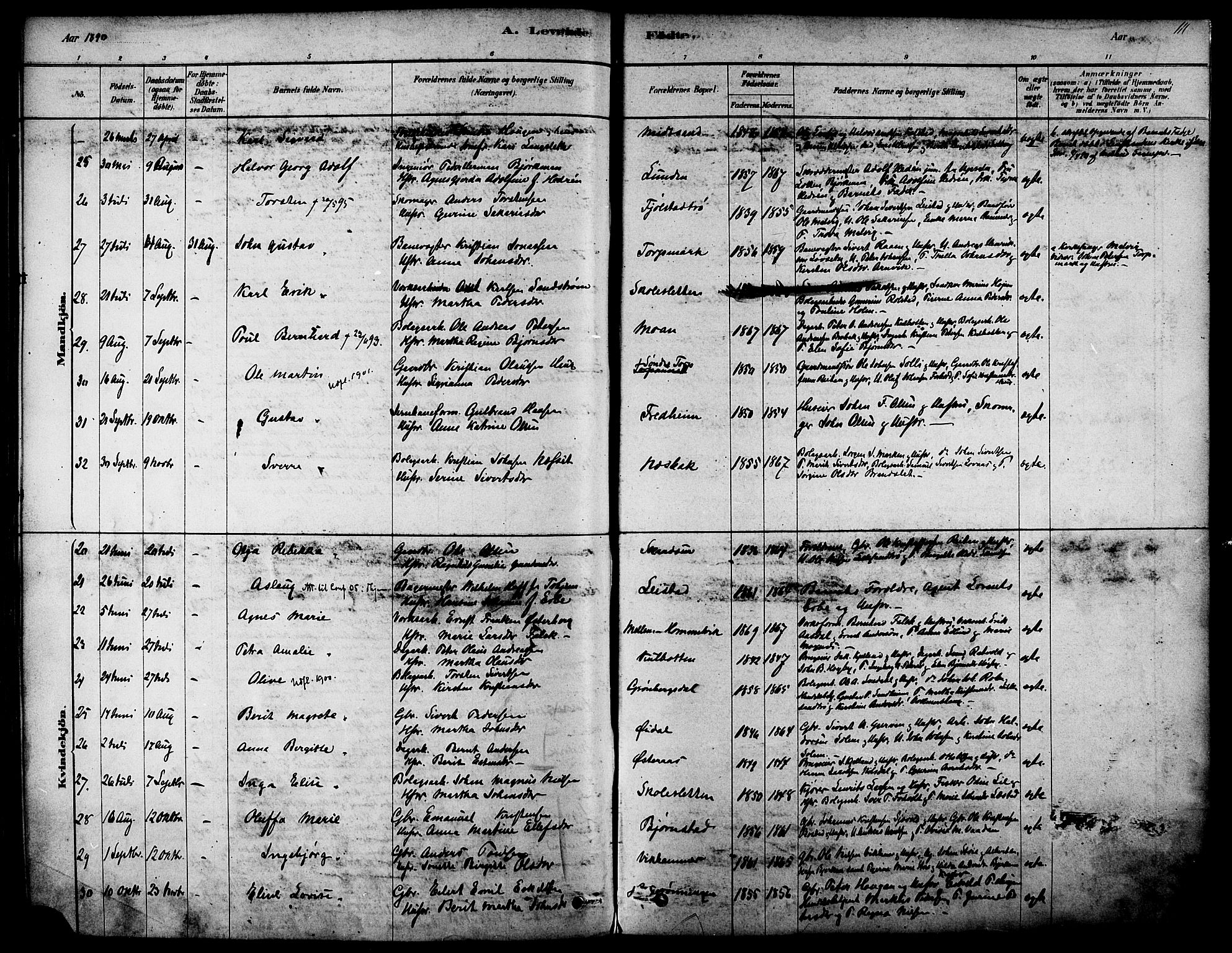 Ministerialprotokoller, klokkerbøker og fødselsregistre - Sør-Trøndelag, SAT/A-1456/616/L0410: Parish register (official) no. 616A07, 1878-1893, p. 111