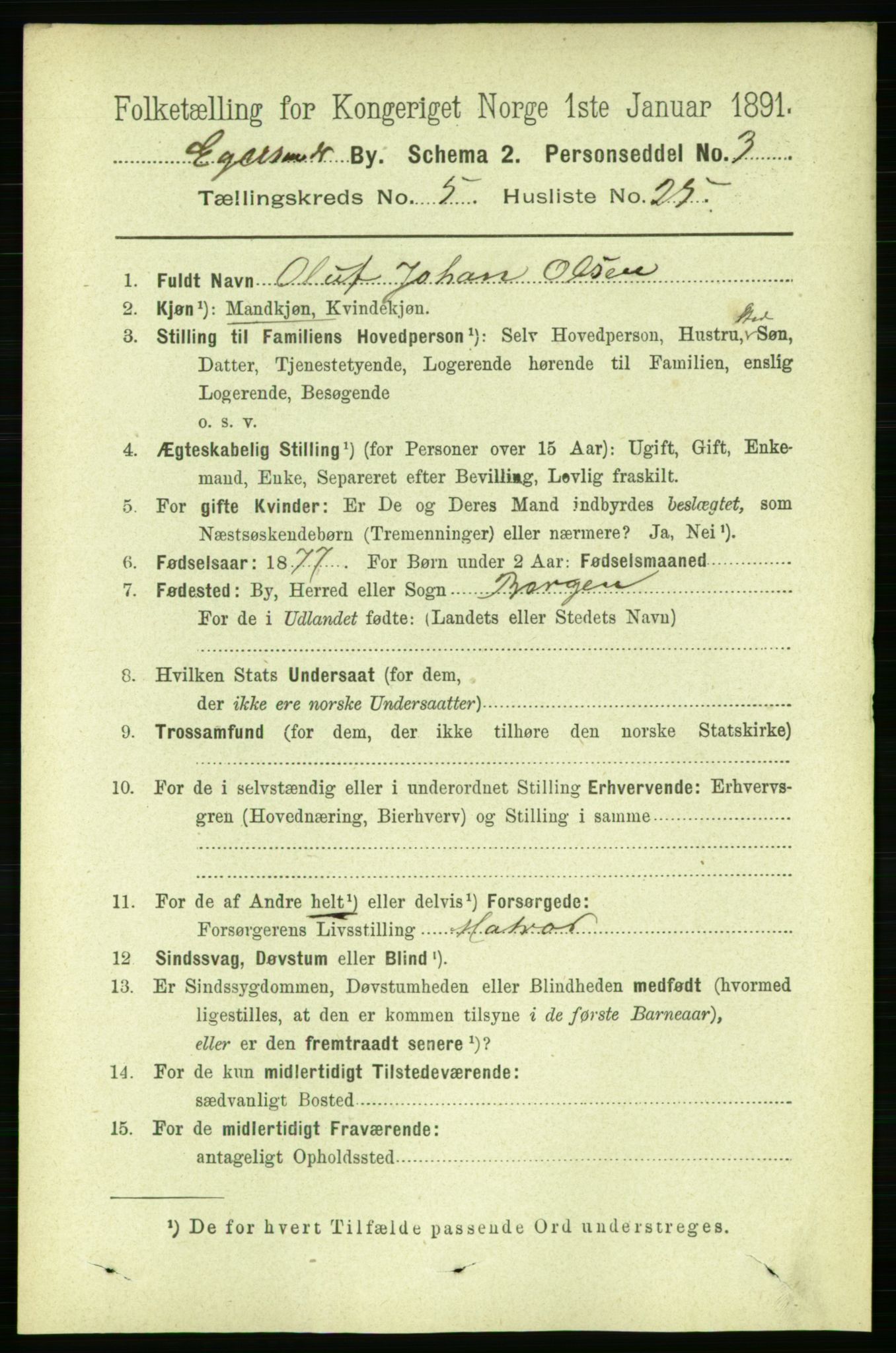 RA, 1891 census for 1101 Egersund, 1891, p. 968