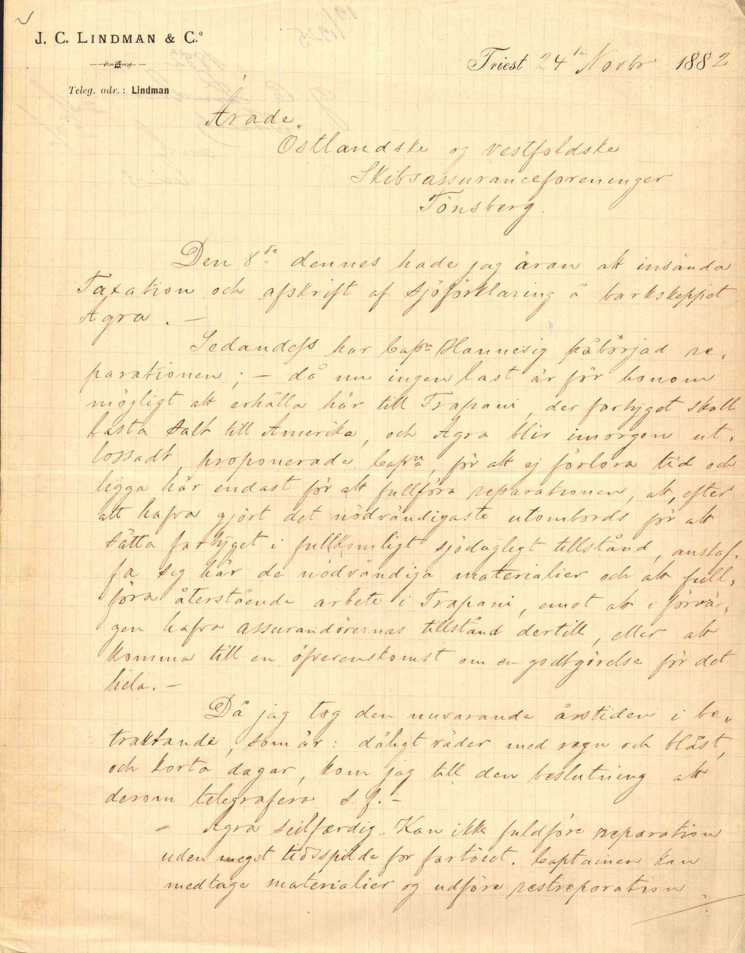 Pa 63 - Østlandske skibsassuranceforening, VEMU/A-1079/G/Ga/L0014/0011: Havaridokumenter / Agra, Anna, Jorsalfarer, Alfen, Uller, Solon, 1882, p. 8