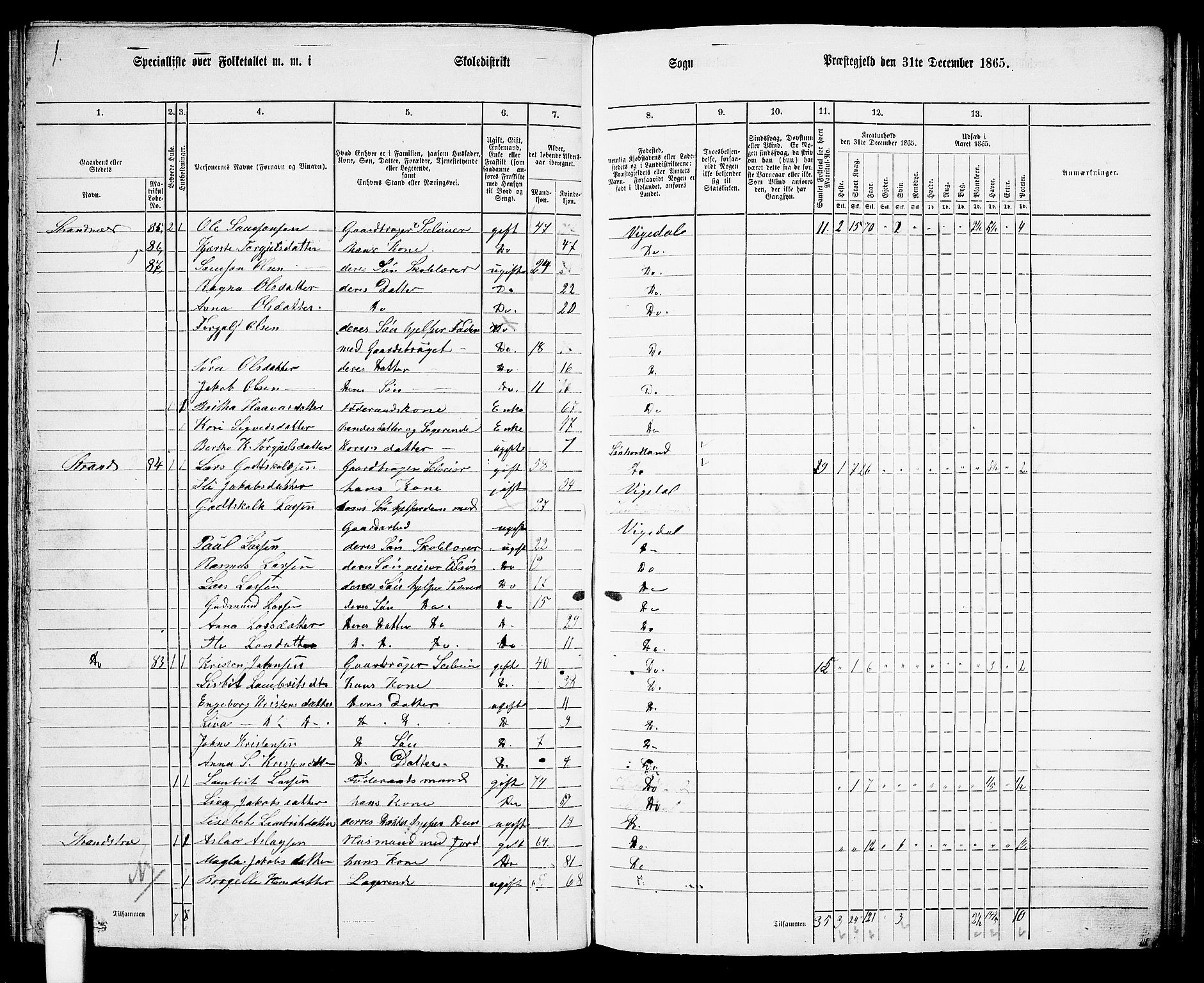 RA, 1865 census for Vikedal, 1865, p. 61