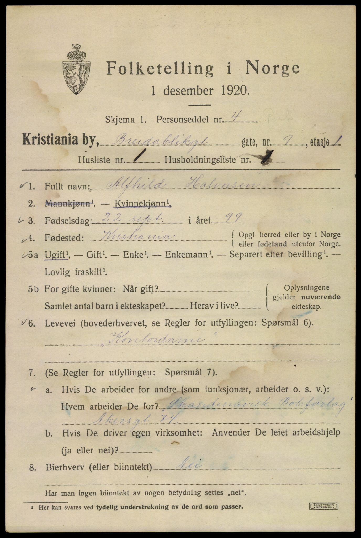 SAO, 1920 census for Kristiania, 1920, p. 171671