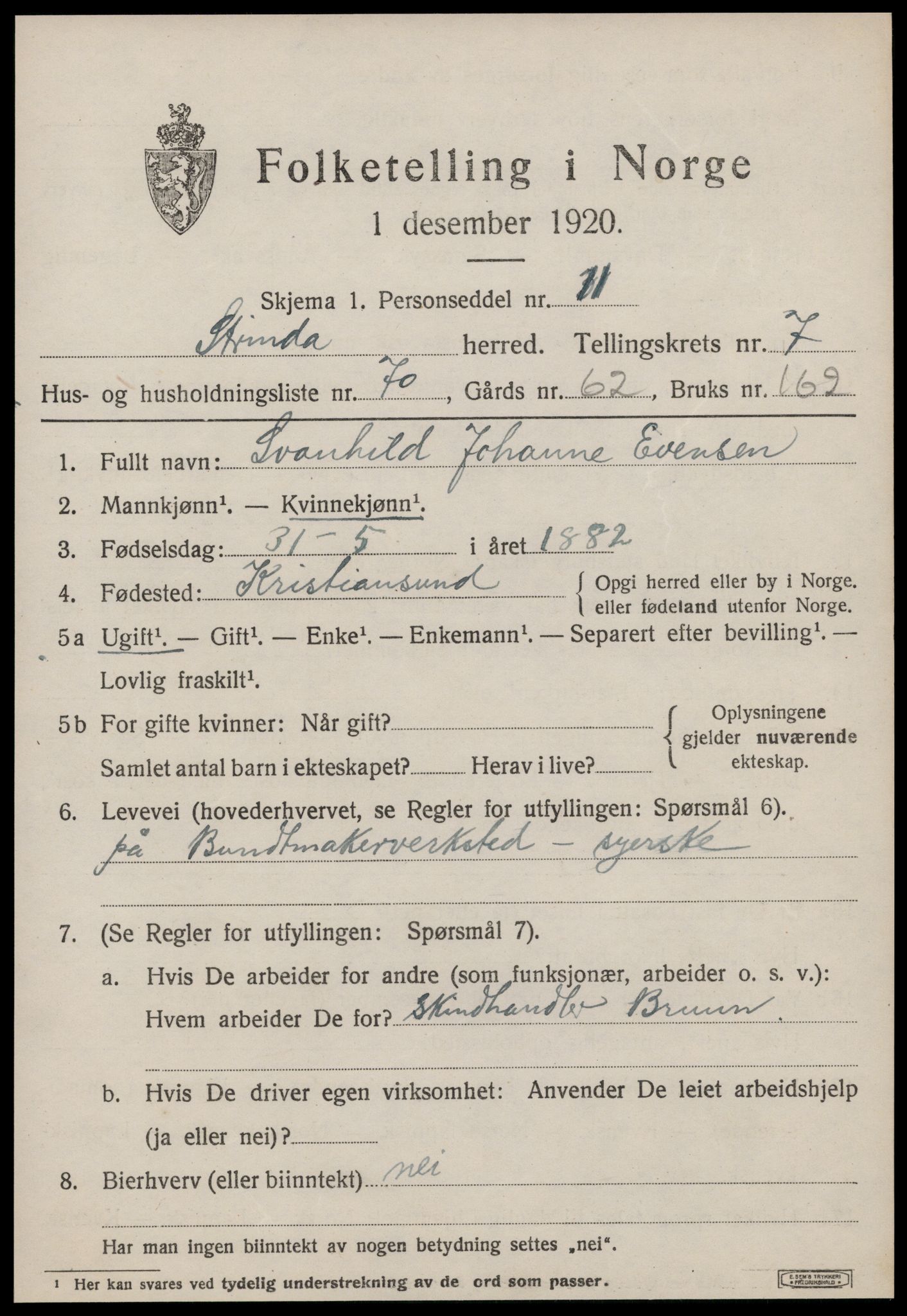 SAT, 1920 census for Strinda, 1920, p. 19456