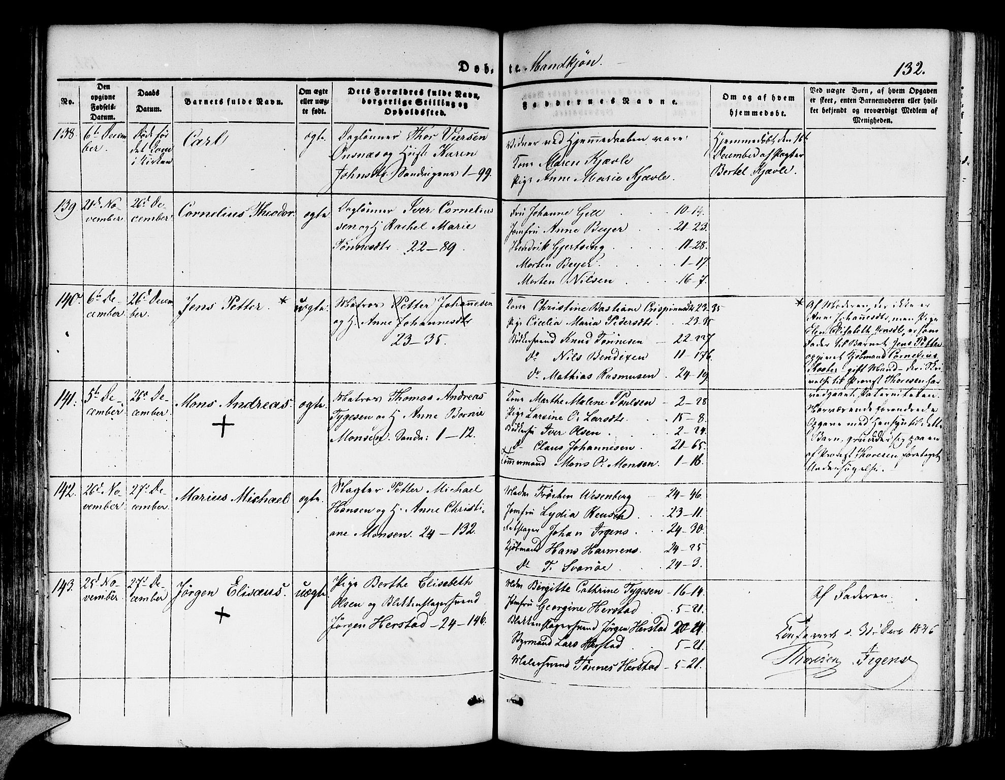 Korskirken sokneprestembete, SAB/A-76101/H/Hab: Parish register (copy) no. B 1, 1839-1847, p. 132