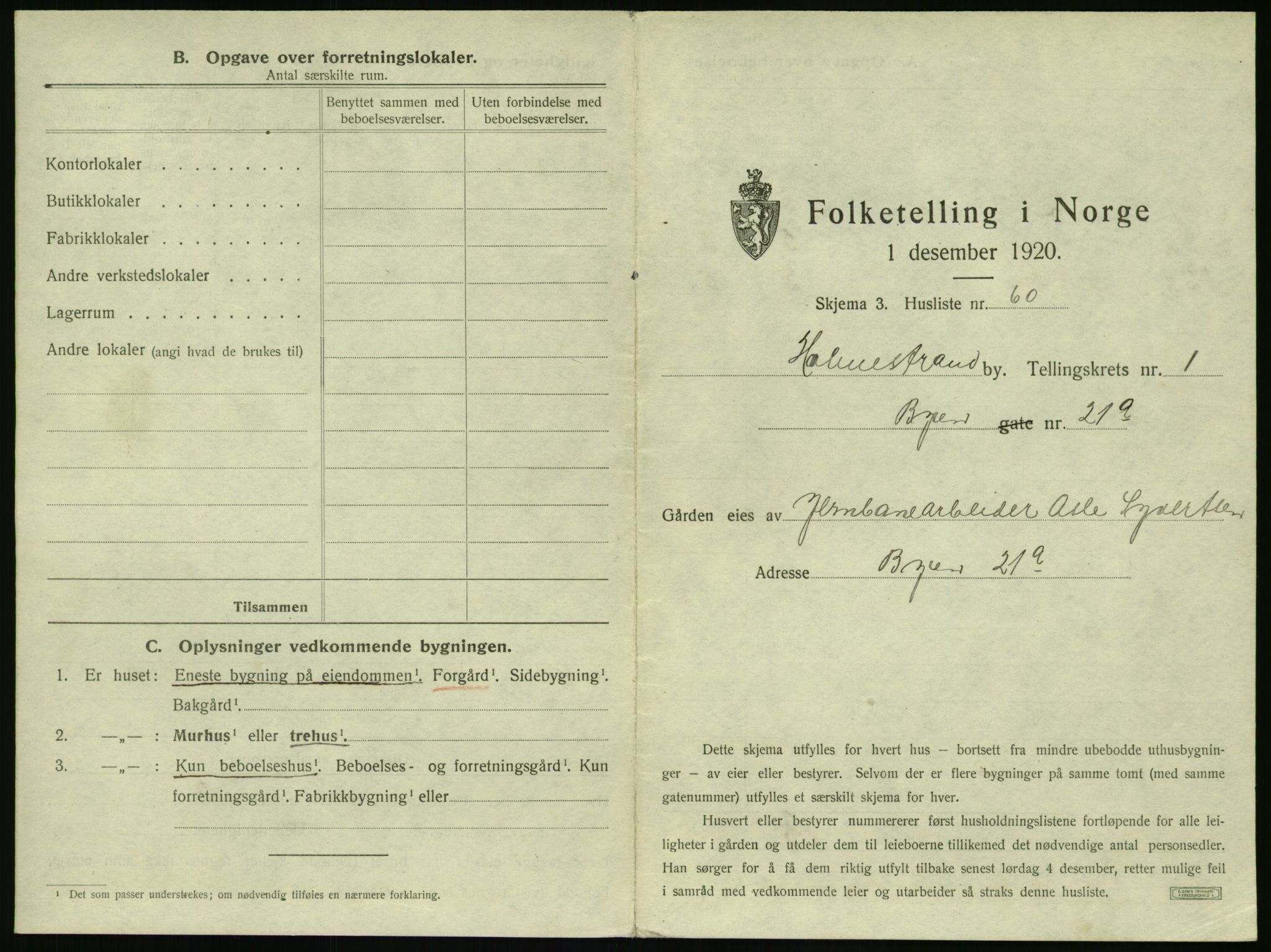 SAKO, 1920 census for Holmestrand, 1920, p. 138