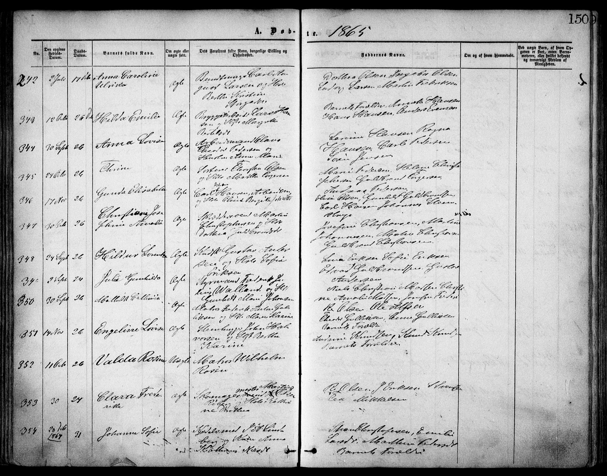 Oslo domkirke Kirkebøker, AV/SAO-A-10752/F/Fa/L0016: Parish register (official) no. 16, 1863-1871, p. 150