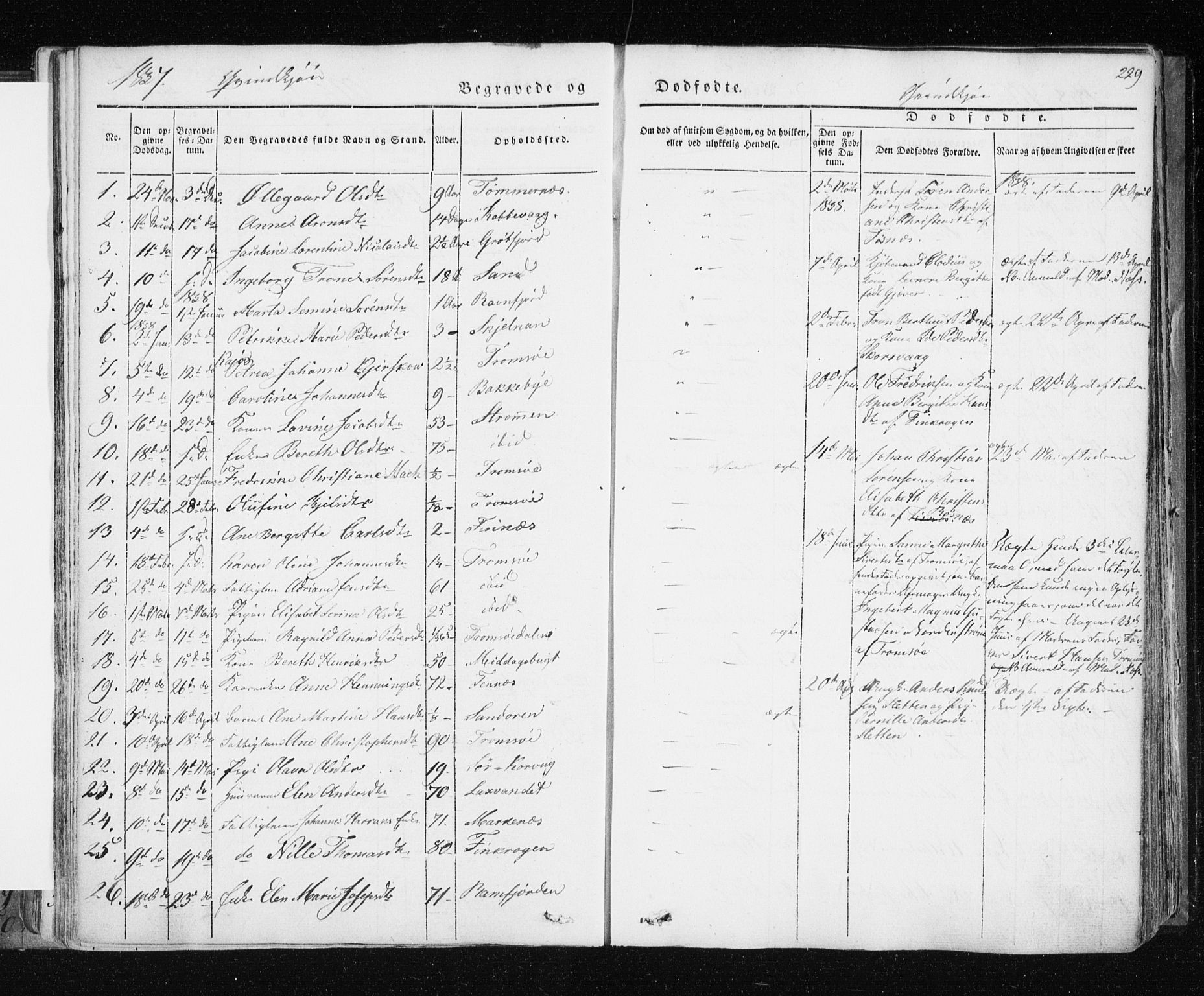 Tromsø sokneprestkontor/stiftsprosti/domprosti, SATØ/S-1343/G/Ga/L0009kirke: Parish register (official) no. 9, 1837-1847, p. 229