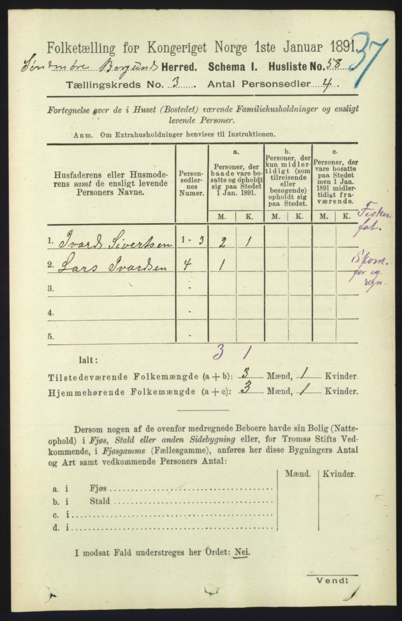 RA, 1891 census for 1531 Borgund, 1891, p. 615