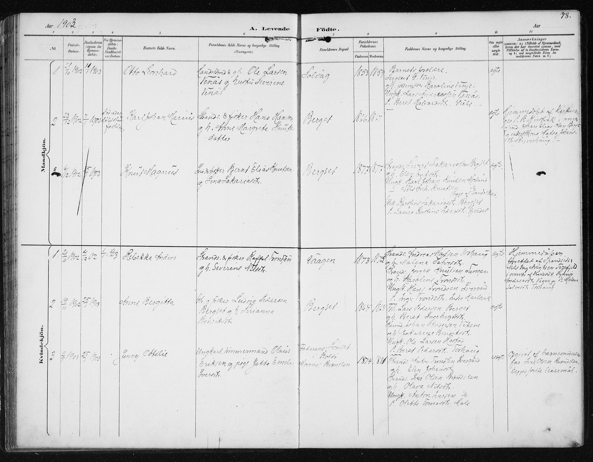 Ministerialprotokoller, klokkerbøker og fødselsregistre - Møre og Romsdal, AV/SAT-A-1454/566/L0773: Parish register (copy) no. 566C02, 1892-1909, p. 78